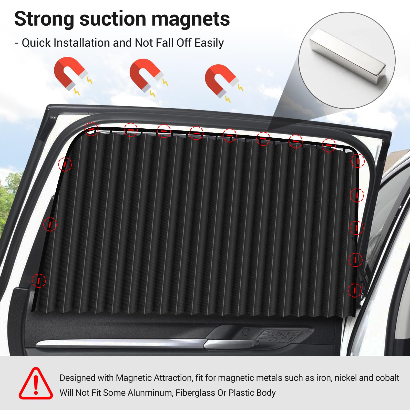 Zatooto Car Side Window Sun Shades - Privacy Magnetic Black 2 Pcs Covers Blinds Curtains - Auto Accessories Sunshades Keeps Cool