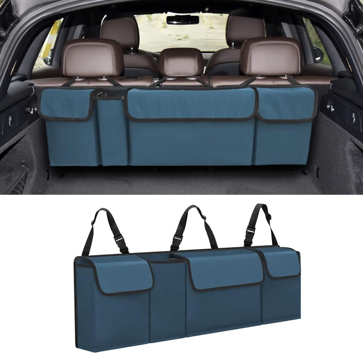 Honibaoto Car Trunk Organizer, Backseat Hanging Large Storage with Adjustable Straps,Waterproof PVC Collapsible Cargo Bag, Car I