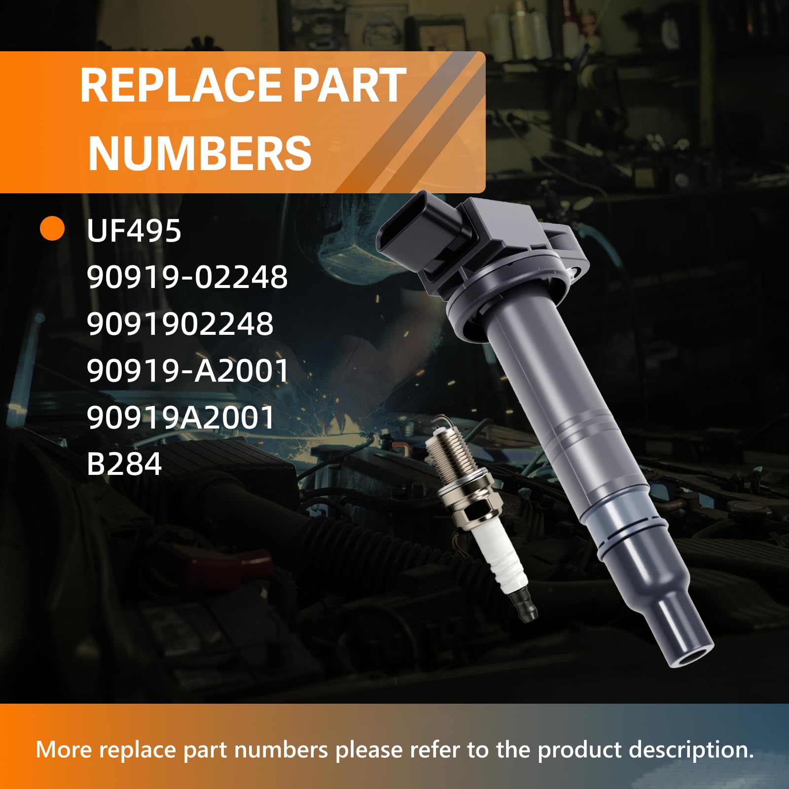 Set of 6 UF495 Ignition Coils and Spark Plugs Set Compatible with Toyota 2005-2015 Tacoma, 2005-2011 Tundra, 2003-2010 4Runner,