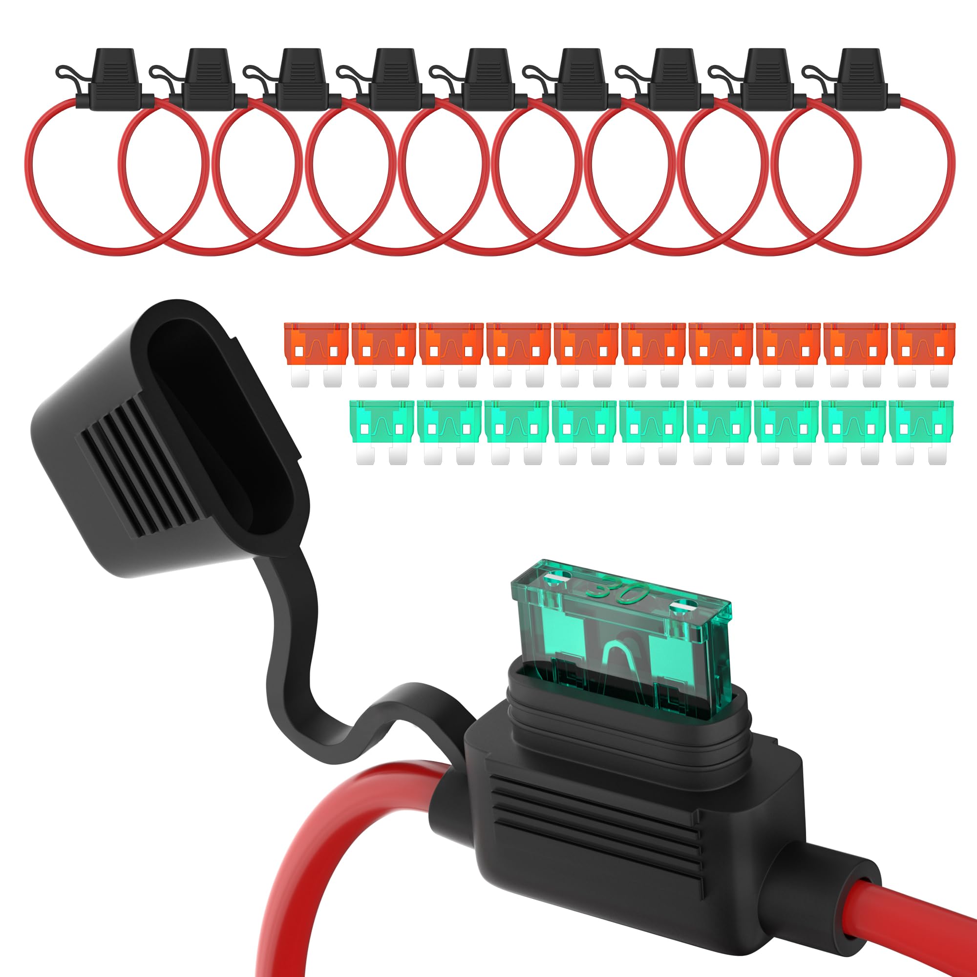 Daiertek 12 Gauge Inline Fuse Holder 12V, Ato/Atc In Line Fuse Holder 12 Volt Waterproof With 30 Amp & 40 Amp Medium Blade Fuse 