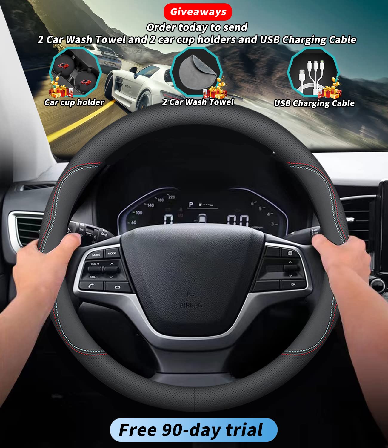 Deer Route Custom-Fit For Mazda Steering Wheel Cover, Premium Leather Car Steering Wheel Cover With Logo, Non-Slip, Breathable,