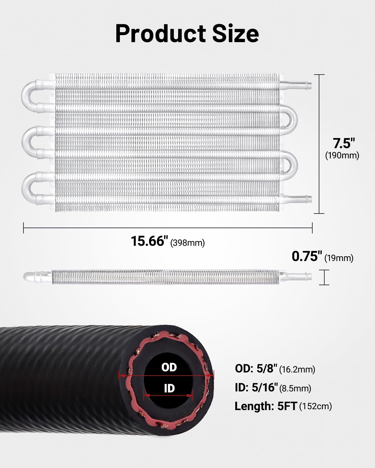 Evil Energy 5/16'' Transmission Oil Cooler, 6 Pass Tube And Fin Cooler Kit Universal Aluminium Silver