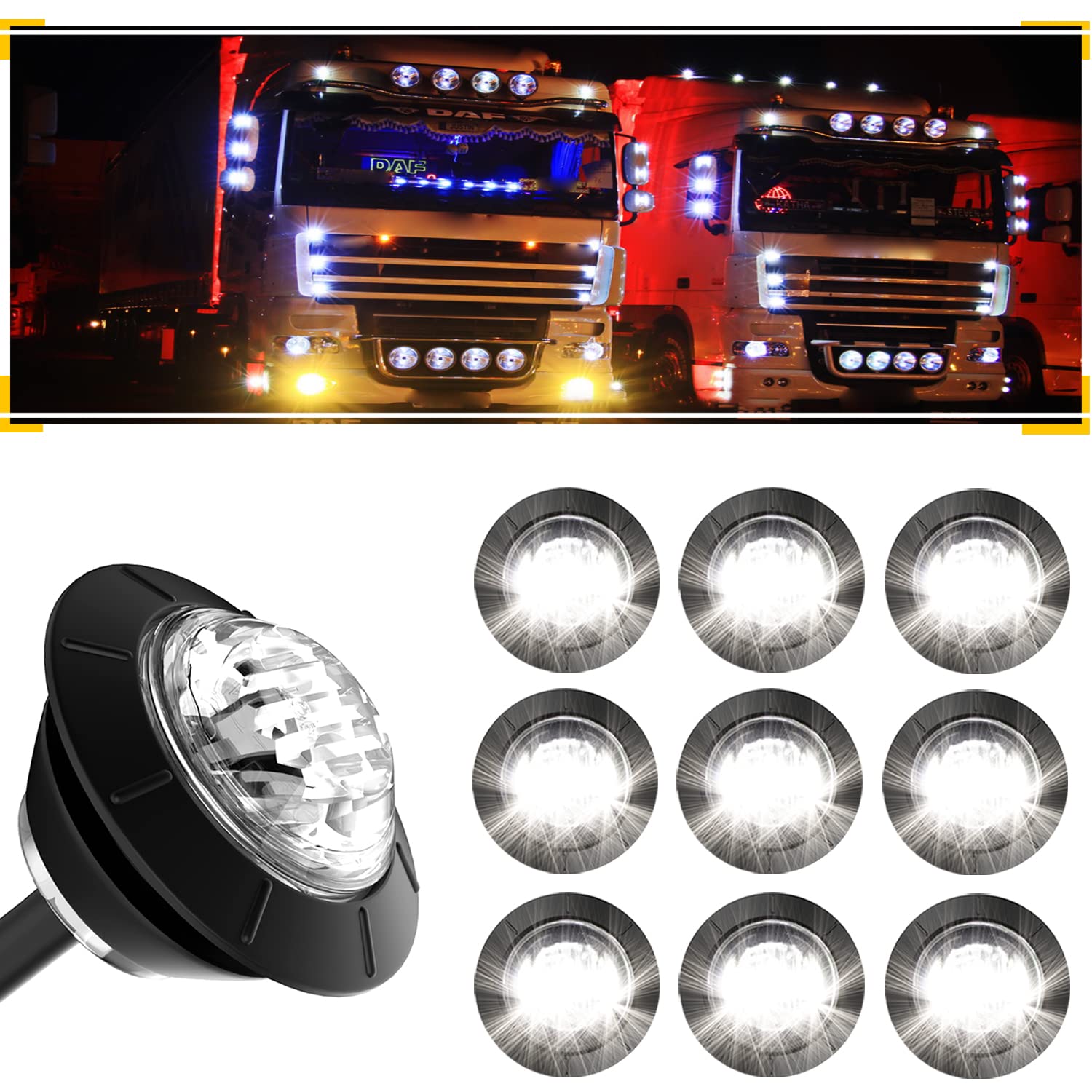 Bjz 3/4'' Led Trailer Marker Clearance Lights White Round 12V Led Side Marker Front Rear Running Turn Signal Tail Indicator Ligh