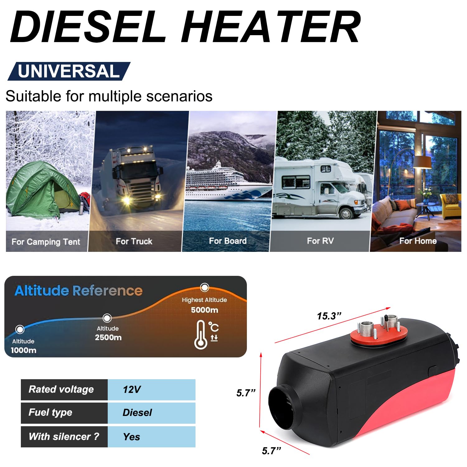 Triclicks Diesel Air Heater 12V 5Kw-8Kw Parking Heater Diesel Night With Silencer Lcd Switch Remote Control 10L Tank For Truck,