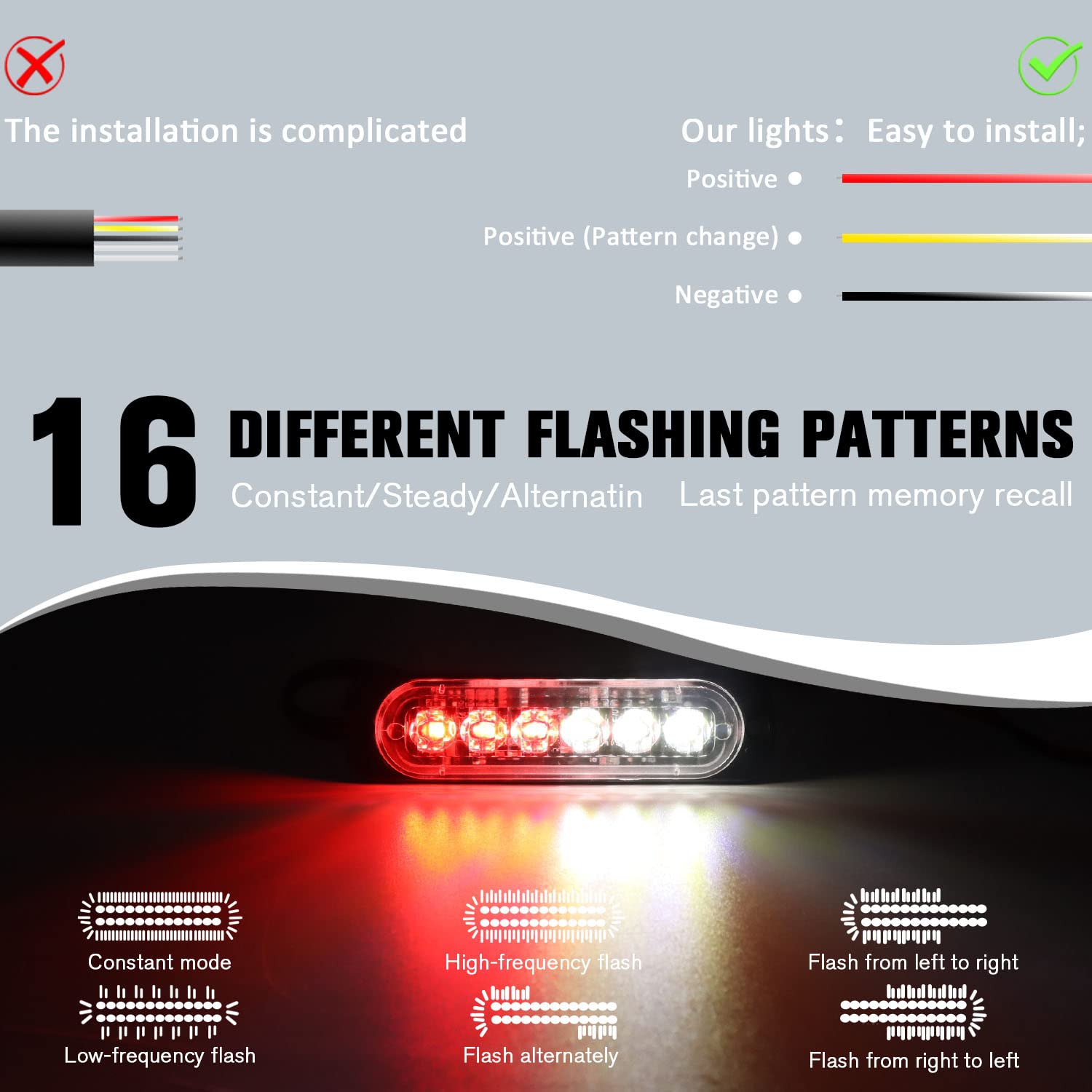 Dibms Led Emergency Strobe Lights, 8X Red White 6 Led Strobe Warning Emergency Flashing Light Caution Construction Hazard Light