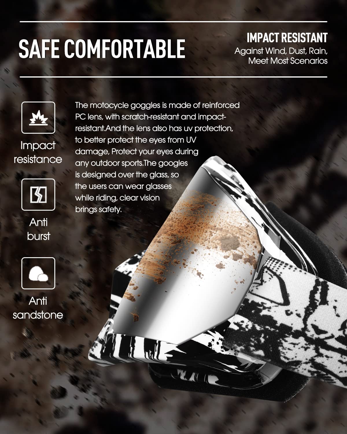 Beyisi Dirt Bike Goggles Motorcycle Gear Atv Riding Motocross Dirtbike 4-Wheeler Goggles Accessories Ski Goggles Fit Over The Glasses Uv400 Protection Dust Shatterproof For Men Women (Silver Lens)