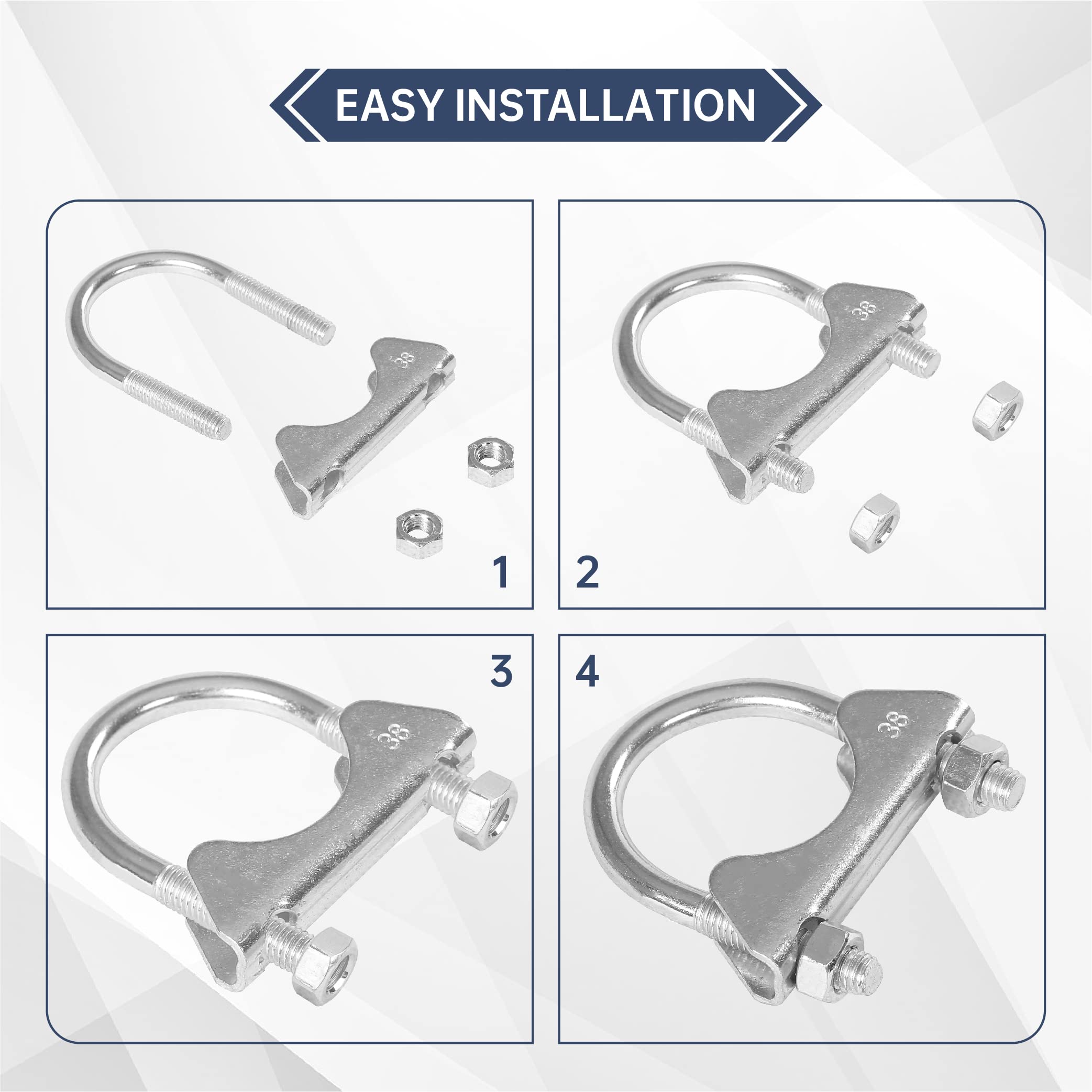 Batoneco 1.5'' U Bolt Clamp, Muffler Exhaust Clamps,1-1/2 Inch Saddle Style Heavy Duty Mild Steel(4-Pack)