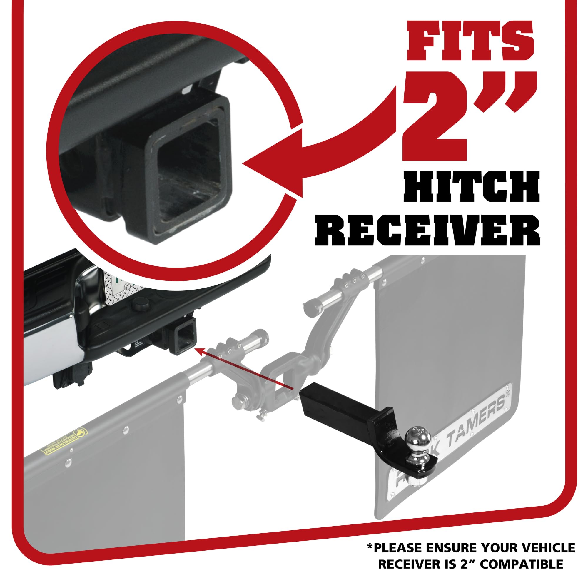 Rock Tamers 00108 - 2 Official Mudflap System - 2 Hitch Receiver, Check Measurements - Removeable and Adjustable Mud Flaps f