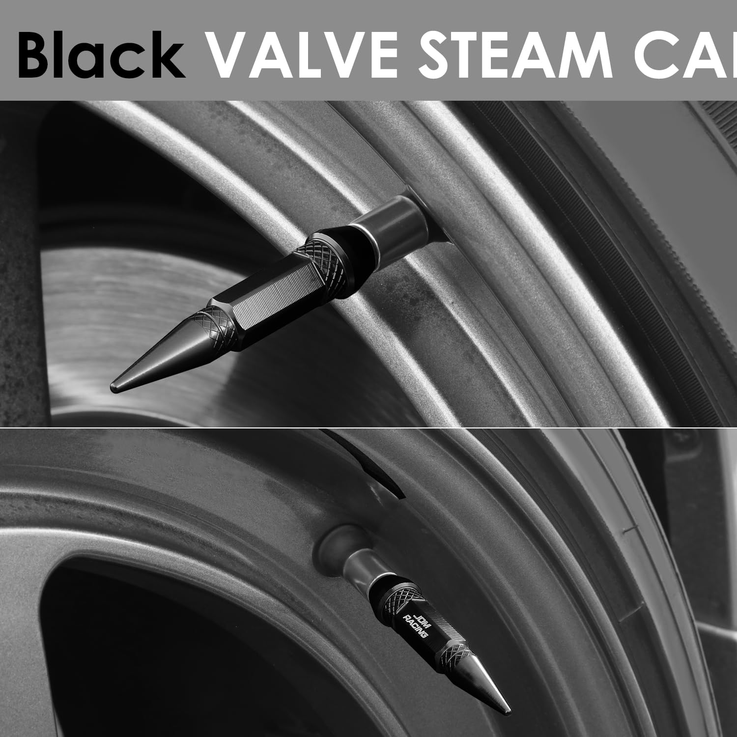 Auto Dynasty 60Mm Anodized Aluminum Valve Stem Caps, Spiked Head Design Car Accessories, Universal Fit For Most Vehicles, Black