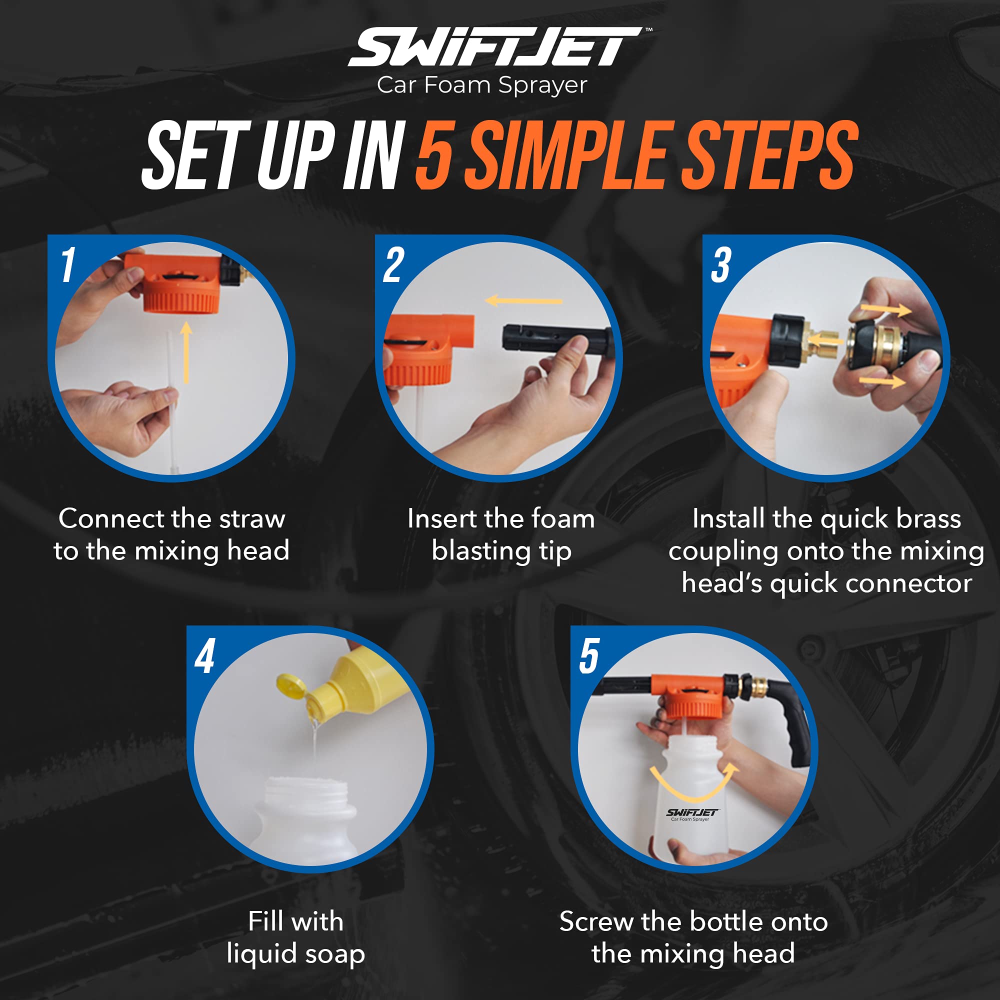 Swiftjet Car Wash Foam Gun + Microfiber Wash Mitt - Car Foam Sprayer - Foam Cannon Garden Hose - Spray Foam Gun Cleaner - Car Wa