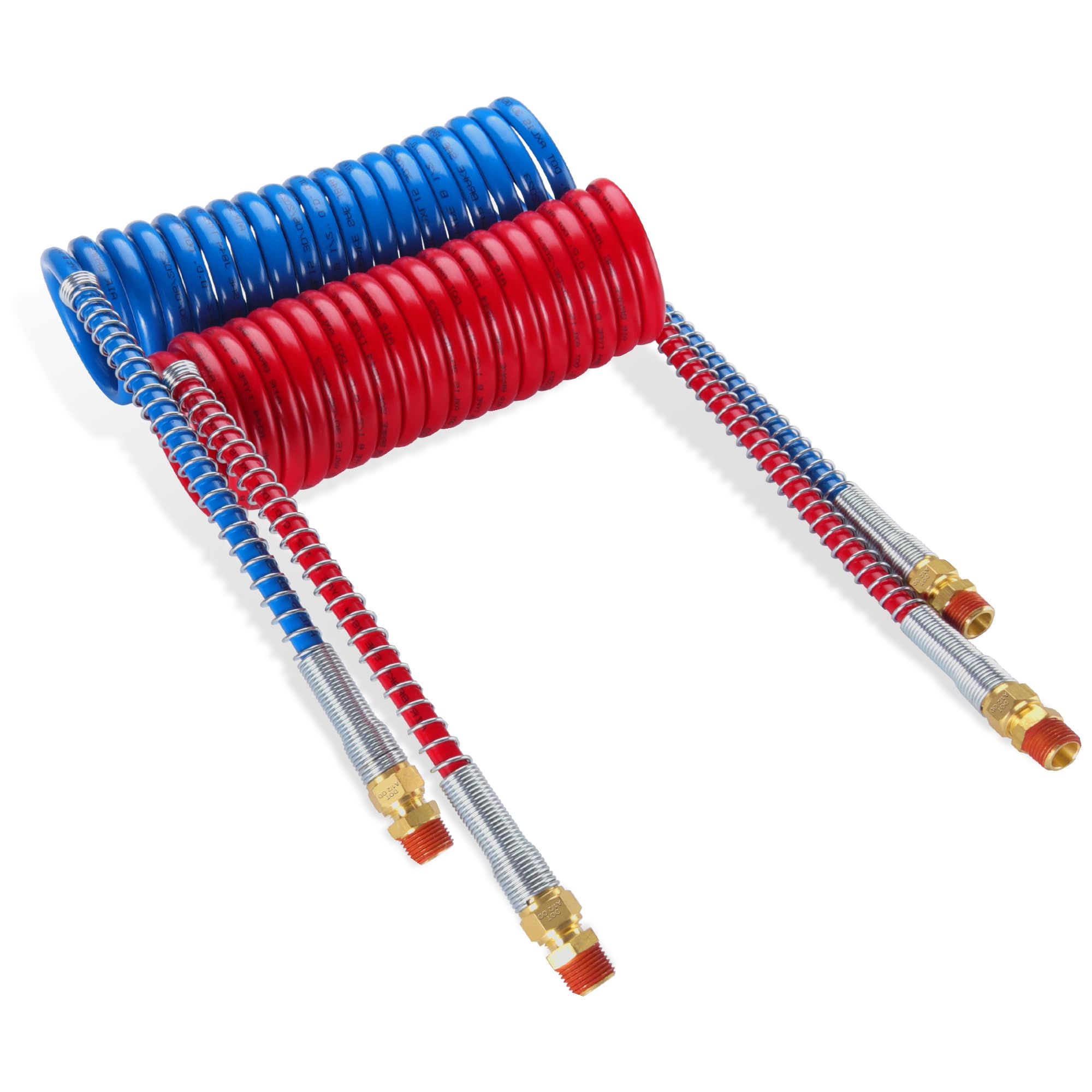 Ailbiuko Air Brake Line Hose Coil Assembly Coiled Set 15 Ft Air Lines Red Blue Hoses For Semi Truck Tractor Trailer,1/2'' Npt Do