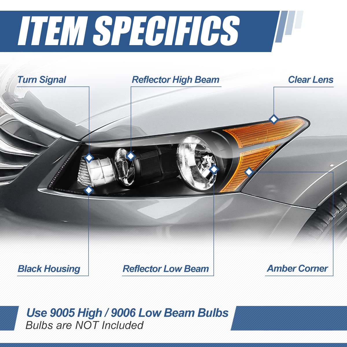 Auto Dynasty Headlights Assembly Compatible With 2008-2012 Honda Accord 4-Door Sedan, Driver And Passenger Side Halogen Headlamp