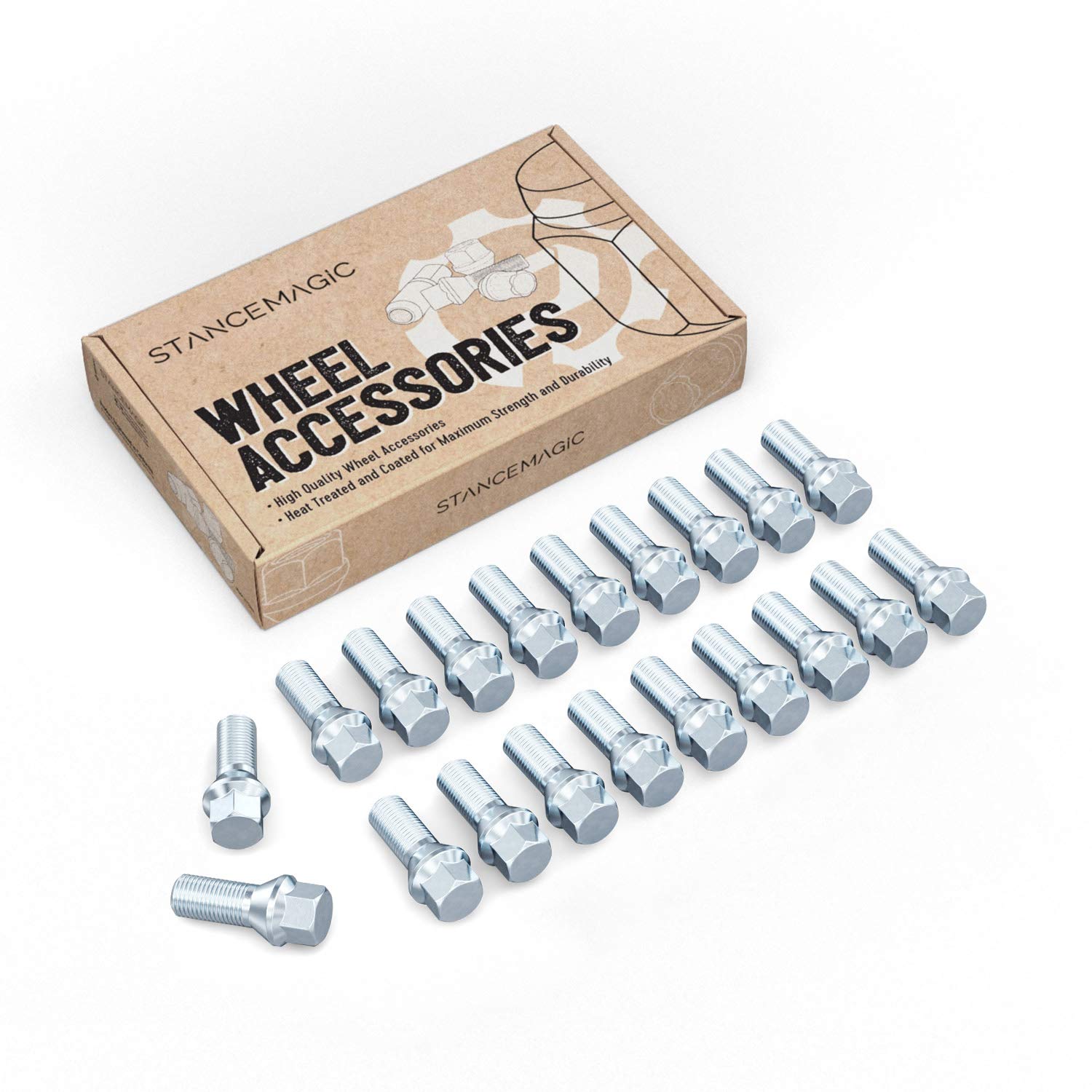 20pcs OEM Length Silver Lug Bolts 14x1.5 (28mm Shank Length, Cone Conical Seat) Compatible with Audi TT A3 A4 S4 A5 S5 A6 S6 A7 