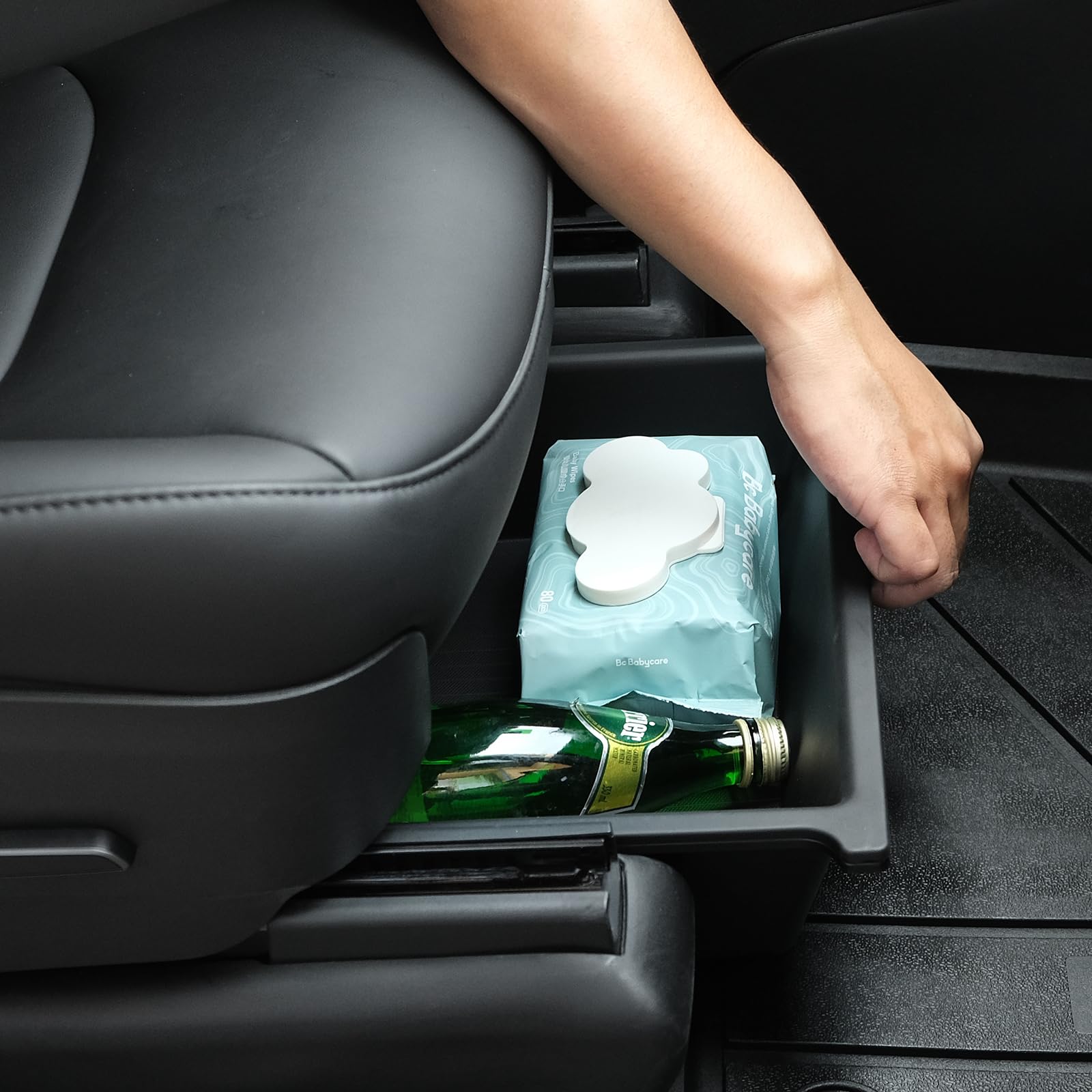 Jawjut Front Under-seat Storage Box compatible with Tesla Model y Model x, Waste Bin Accessory, ABS+TPE Double Hidden Design