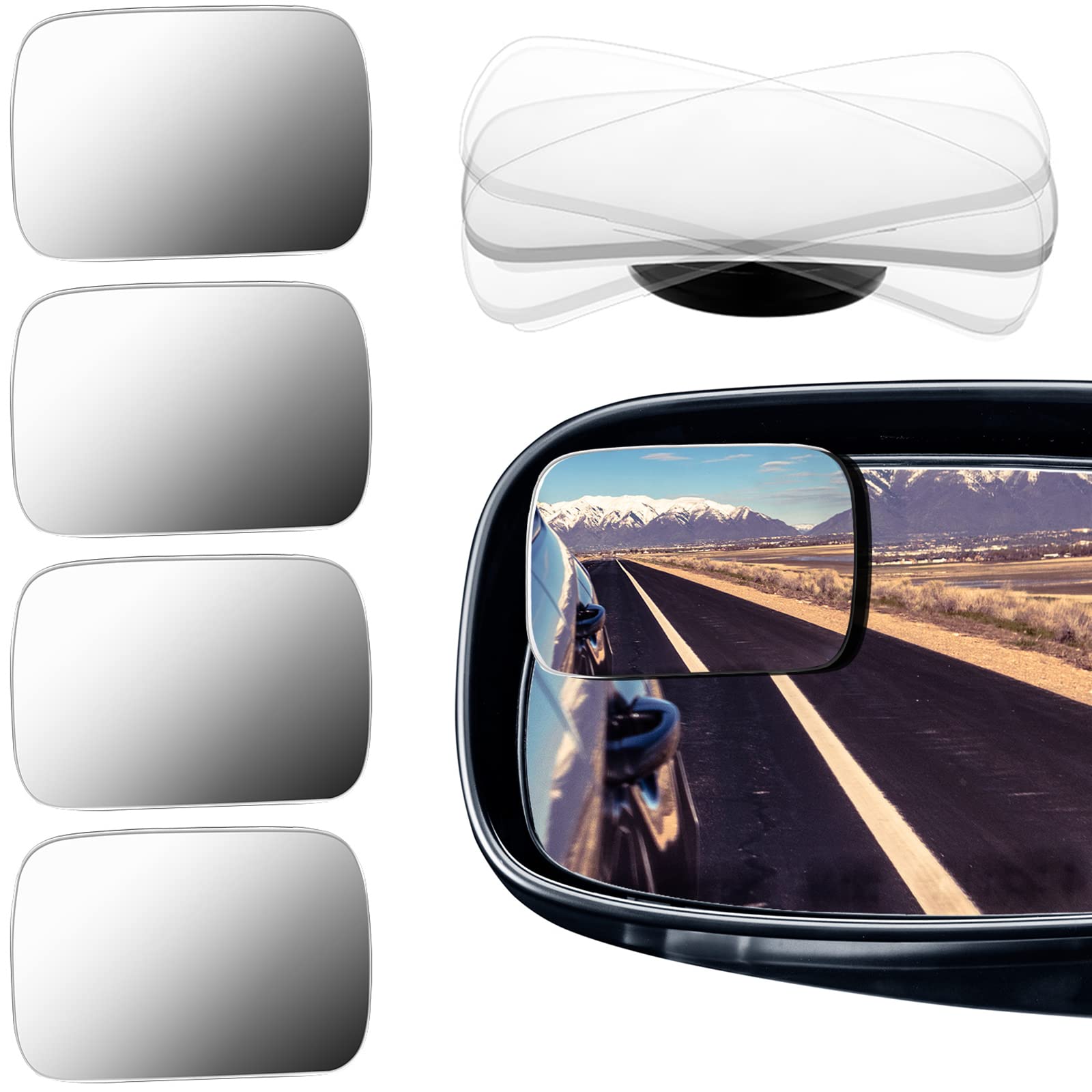 Bbto Blind Spot Car Mirror 4 Pack 360 Degree Glass Traffic Safety Rearview Mirror Rectangle Convex Spot Frameless Adjustable Sel