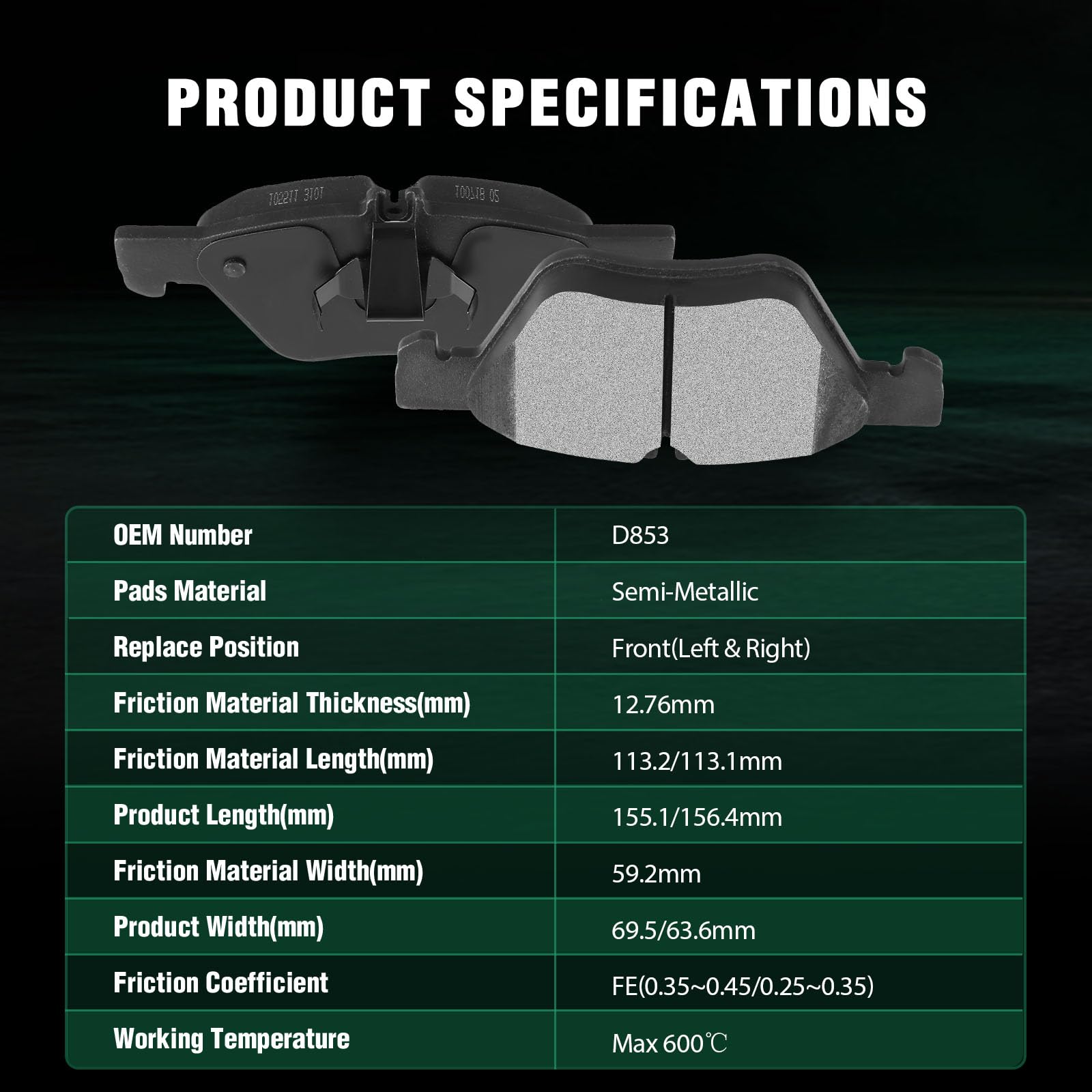 Automuto 8Pc Front & Rear Semi-Metallic Disc Brake Pads Set D873 D853 For Mercedes-Benz Clk320 Clk430 E300 E320 E430