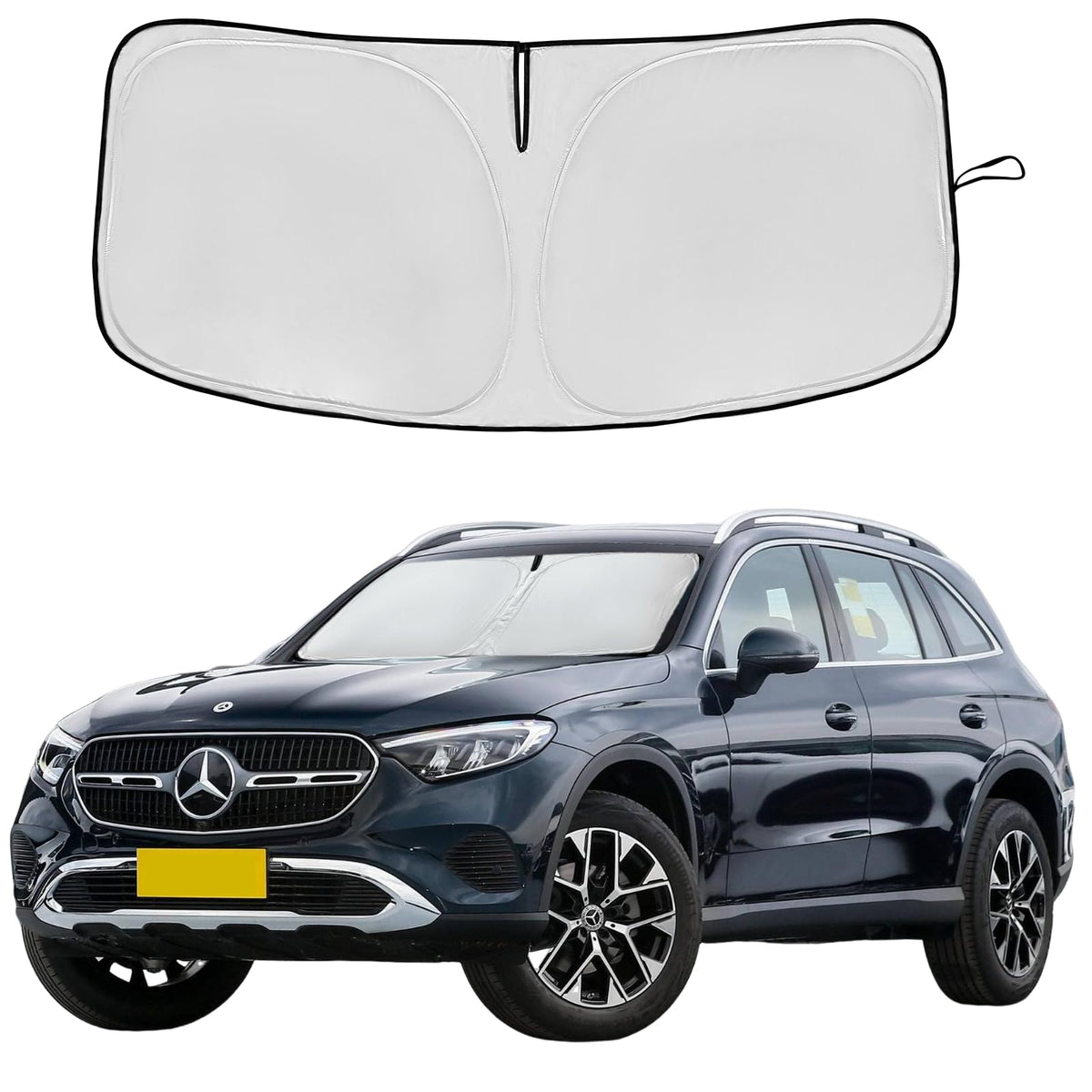 Windshield Sun Shade For Benz Glc 2016-2024 Double Layer 240T Front Window Shade Custom Fit Sun Visor Foldable Shade Blocks Uv R