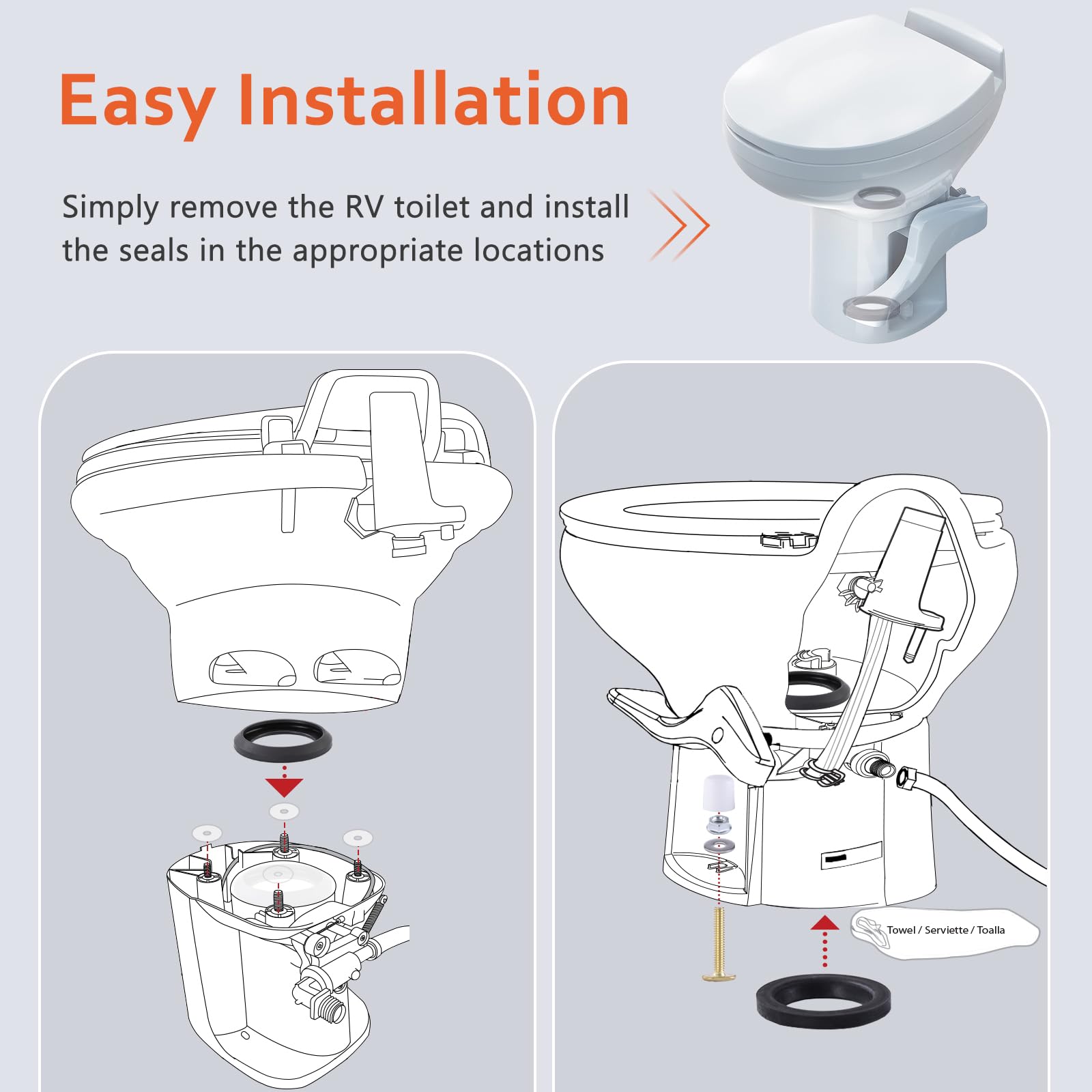 Boeemi Rv Toilet Seal Kit For Replacement Thetfords Rv Toilet Parts- Ball Seal 34120 & Mounting Hardware Kit (Include Toilet Bol