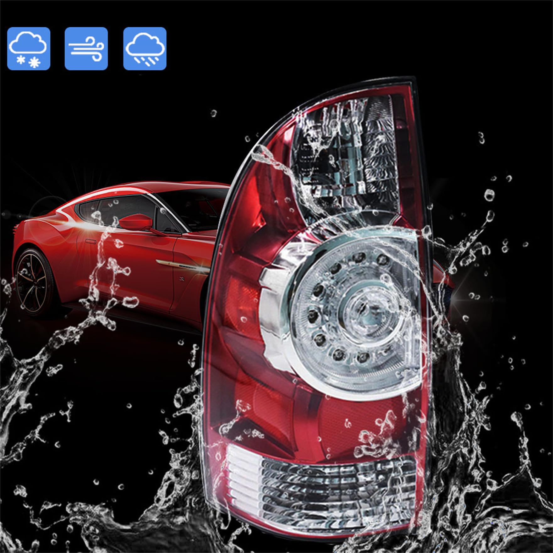 Waltyotur Replacement For 2005-2015 Tacoma Pickup Truck Red Clear Rear Tail Lights Brake Lamps Driver Side Replacement