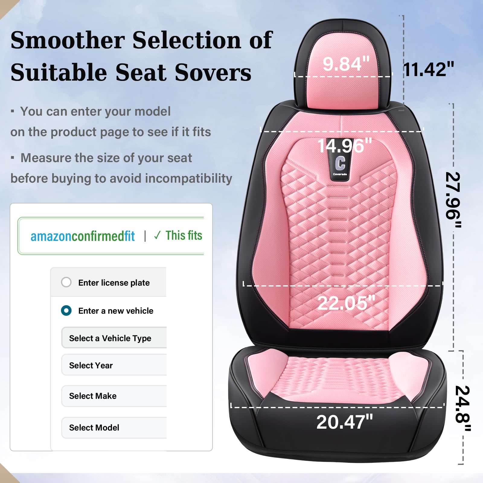 Coverado Front Seat Covers, 2 Pcs Pink Seat Cover Universal Seat Cover For Cars, Breathable Fabric& Faux Leather Seat Cover, Aut