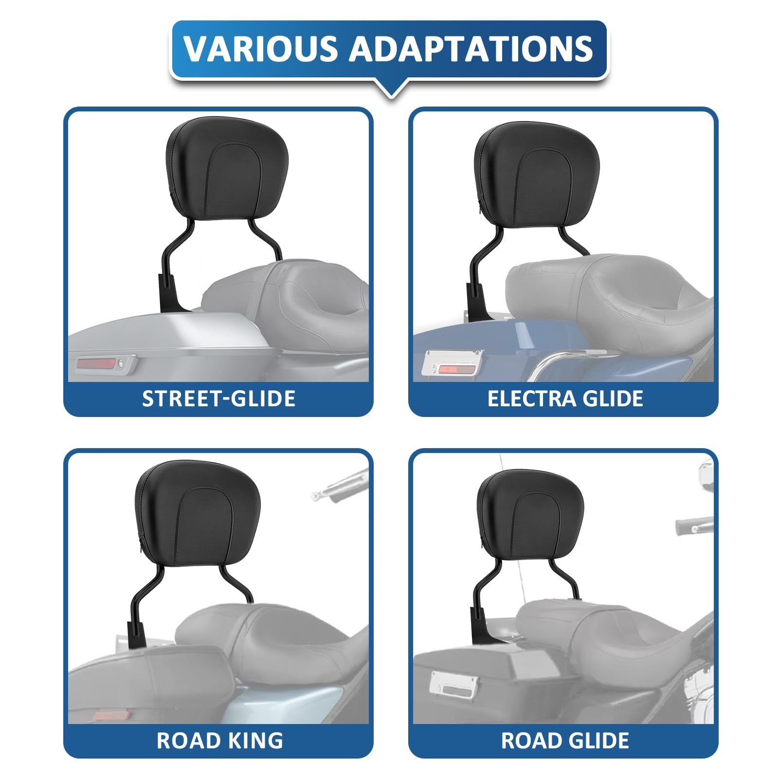 Detachable Gloss Black Sissy Bar w/Passenger Backrest Pad & 4-Point Docking Hardware Kit Compatible with Harley Davidson Touring