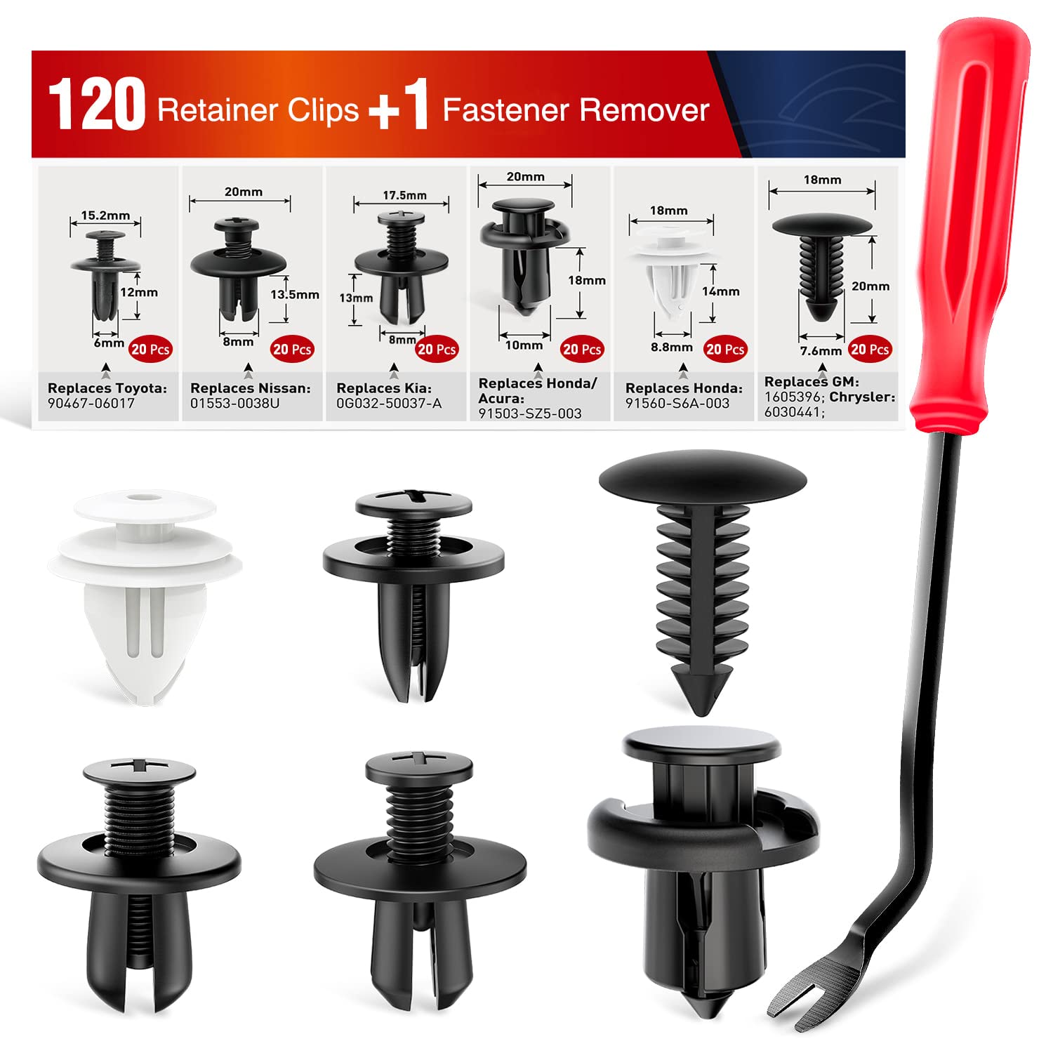 Nilight 120Pcs Car Retainer Clips Fastener Remover 6Mm 7.6Mm 8Mm 8.8Mm10Mm Expansion Screws Replacement Kit Bumper Push Rivet Cl