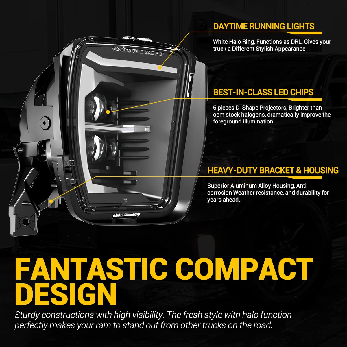Z-Offroad Led Fog Lights W/White Drl Compatible With 2013-2018 Dodge Ram 1500 Bumper Driving Lamps Replacement Assembly Kit - Bl