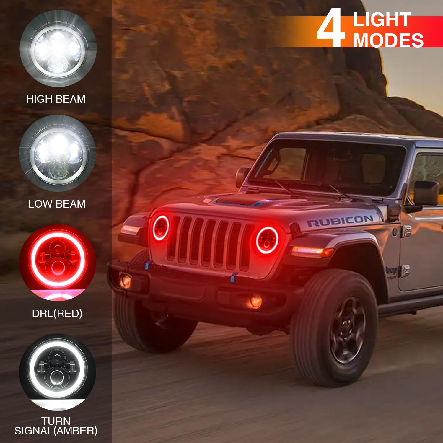 H6024 Led Headlight High/Low Beam And Turn Signal Light, 7 Inch Led Headlight Drl Halo Ring Round Headlamp Compatible With Jeep