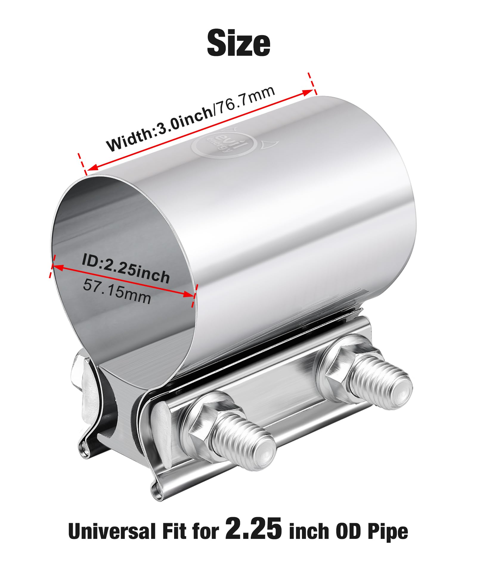 Evil Energy 2.25 Inch Exhaust Clamp,Butt Joint Band Clamp Sleeve Coupler Stainless Steel 4Pcs