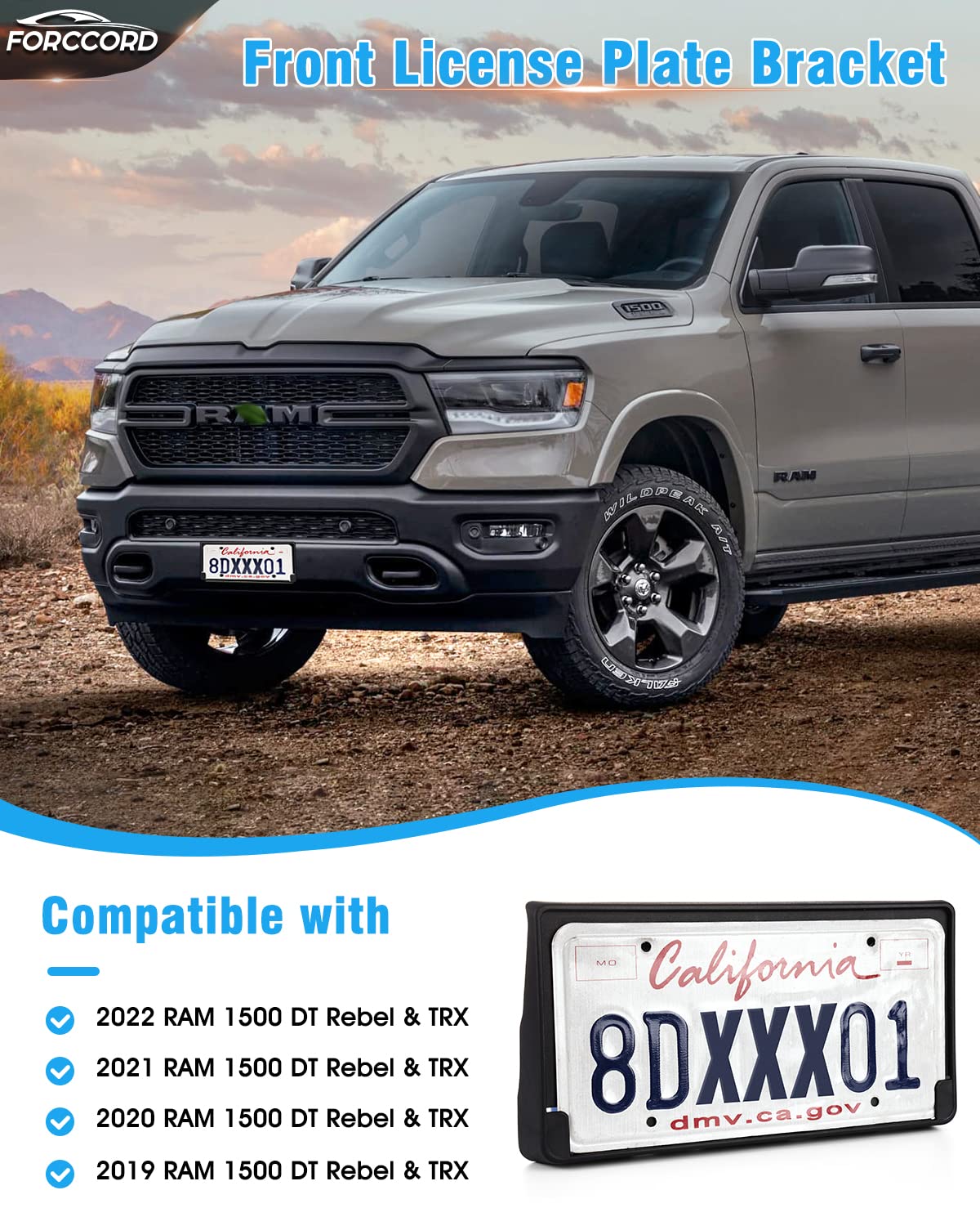 Forccord Custom Fit For Front License Plate Bracket Ram 1500 Trx 2021-2024, Ram 1500 Trx Launch 2021, Ram 1500 Rebel 2019-2024 6