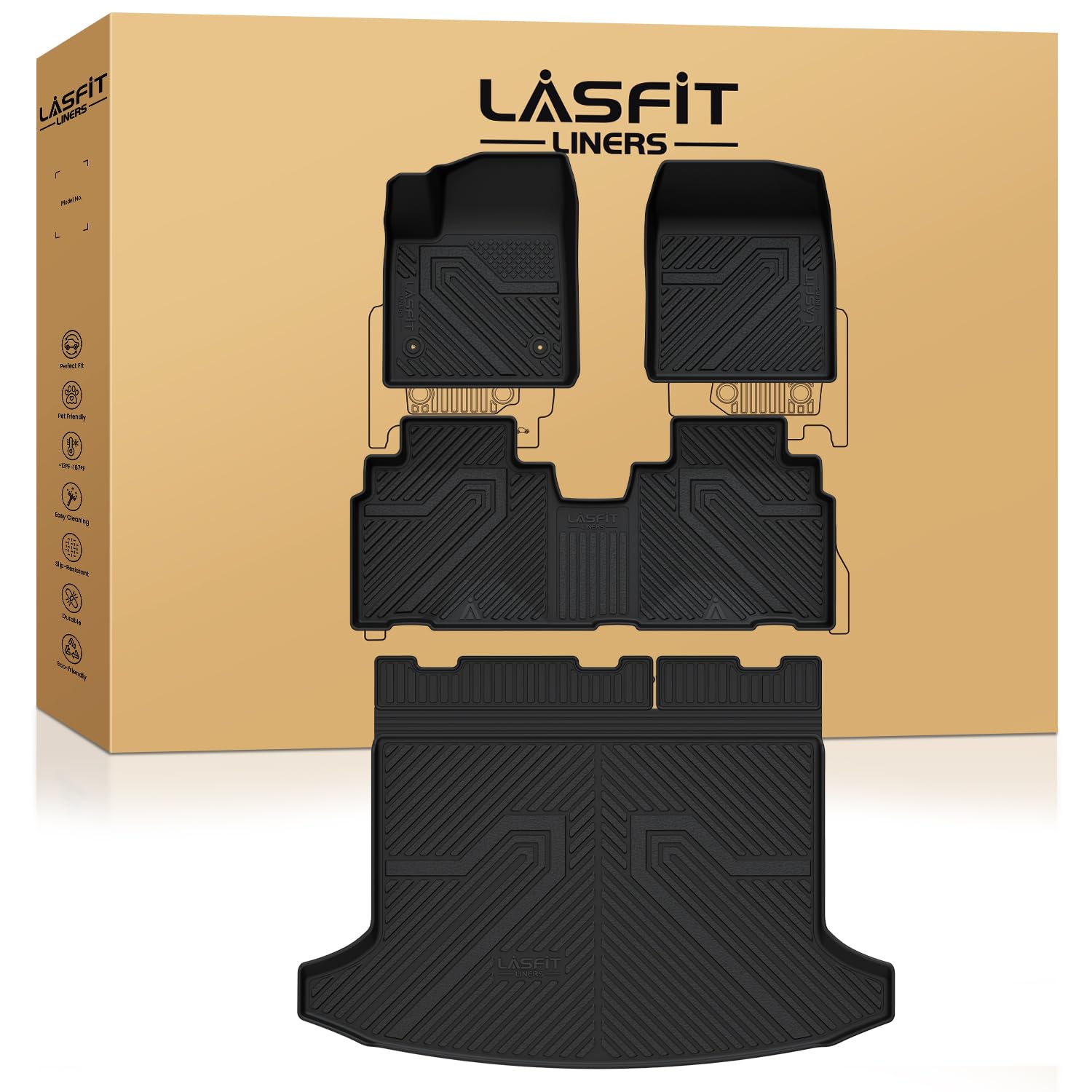 Lasfit Floor Mats & Cargo Liner For Chevrolet Chevy Blazer Ev 2024-2025 (Not Fit Gasoline Edition), All Weather Tpe Custom Fit F