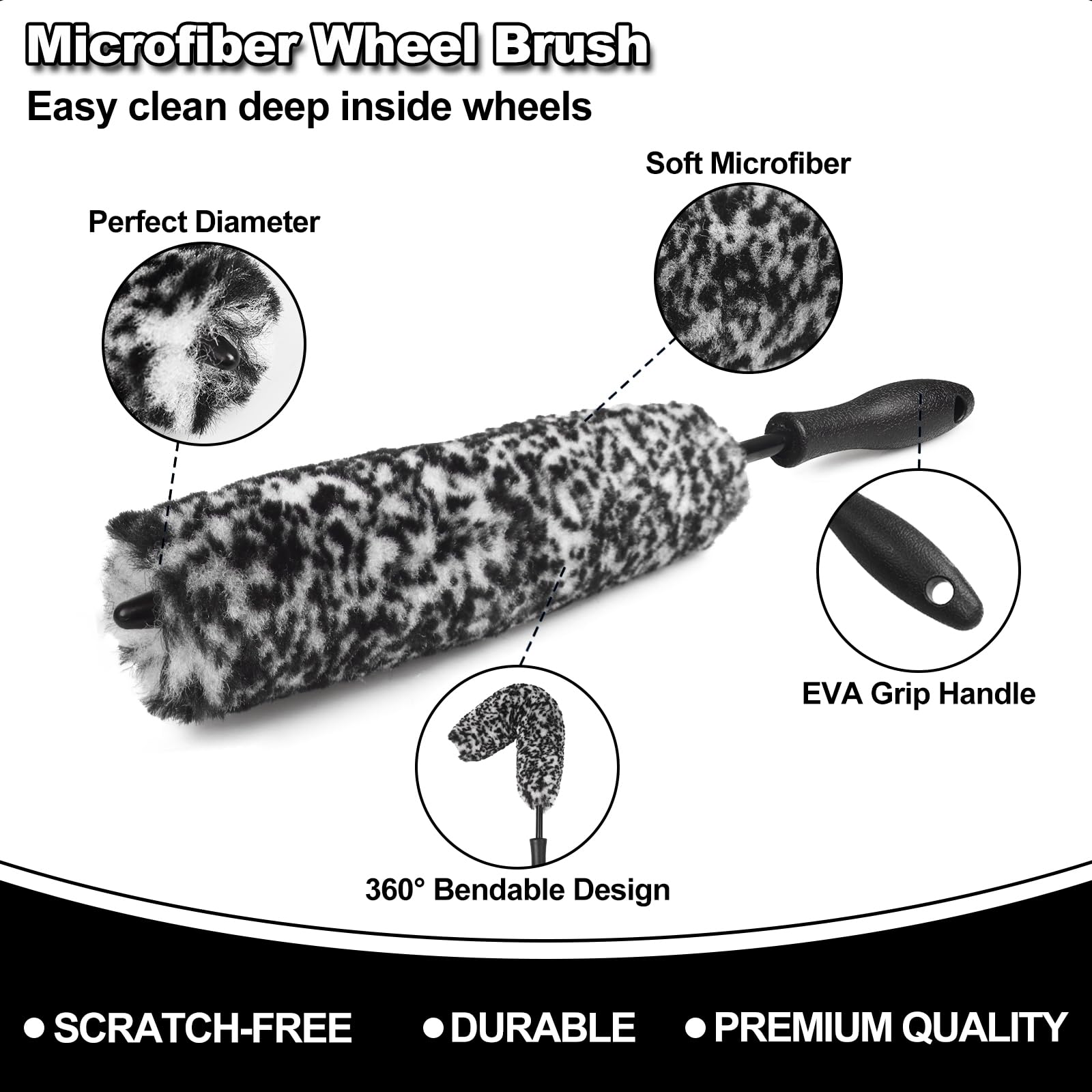 Nikcosmk 3Pcs Wheel Brush Kit For Cleaning Wheel And Tire, Wheel And Rim Brush, Car Detailing Brushes, Bendable & Durable Car Wh