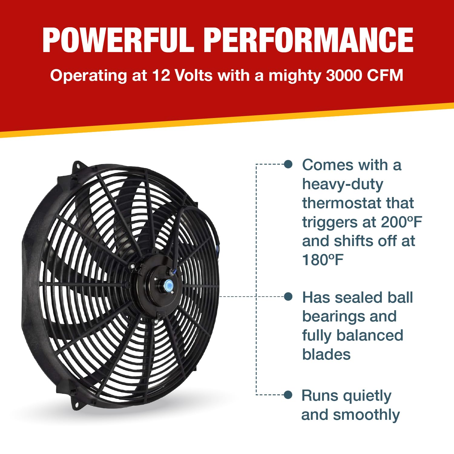 A-Team Performance - 16'' Electric Radiator Cooling Fan with Wide S-Curved 10 Blades - Thermostat Kit 3000 CFM Reversible Push o