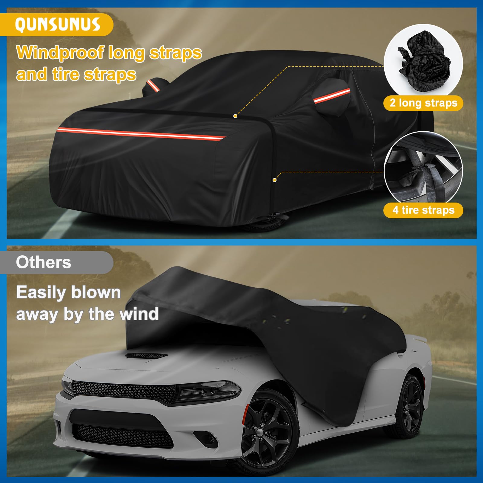 for Dodge Charger Car Cover Waterproof All Weather, 6 Layers Car Cover Waterproof All Weather 210D Windproof Fit for Dodge Charg