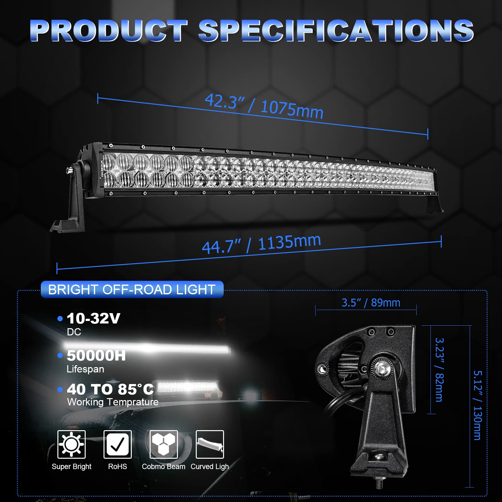 Auxbeam 42 Inch Led Light Bar, 240W Offroad Driving Curved Lights With 5D Reflectors, 24000Lm Spot Flood Combo Beam Off Road Fog Light With Dt Wiring Harness Kit For Jeep Pickup Trucks Suv Atv Utv