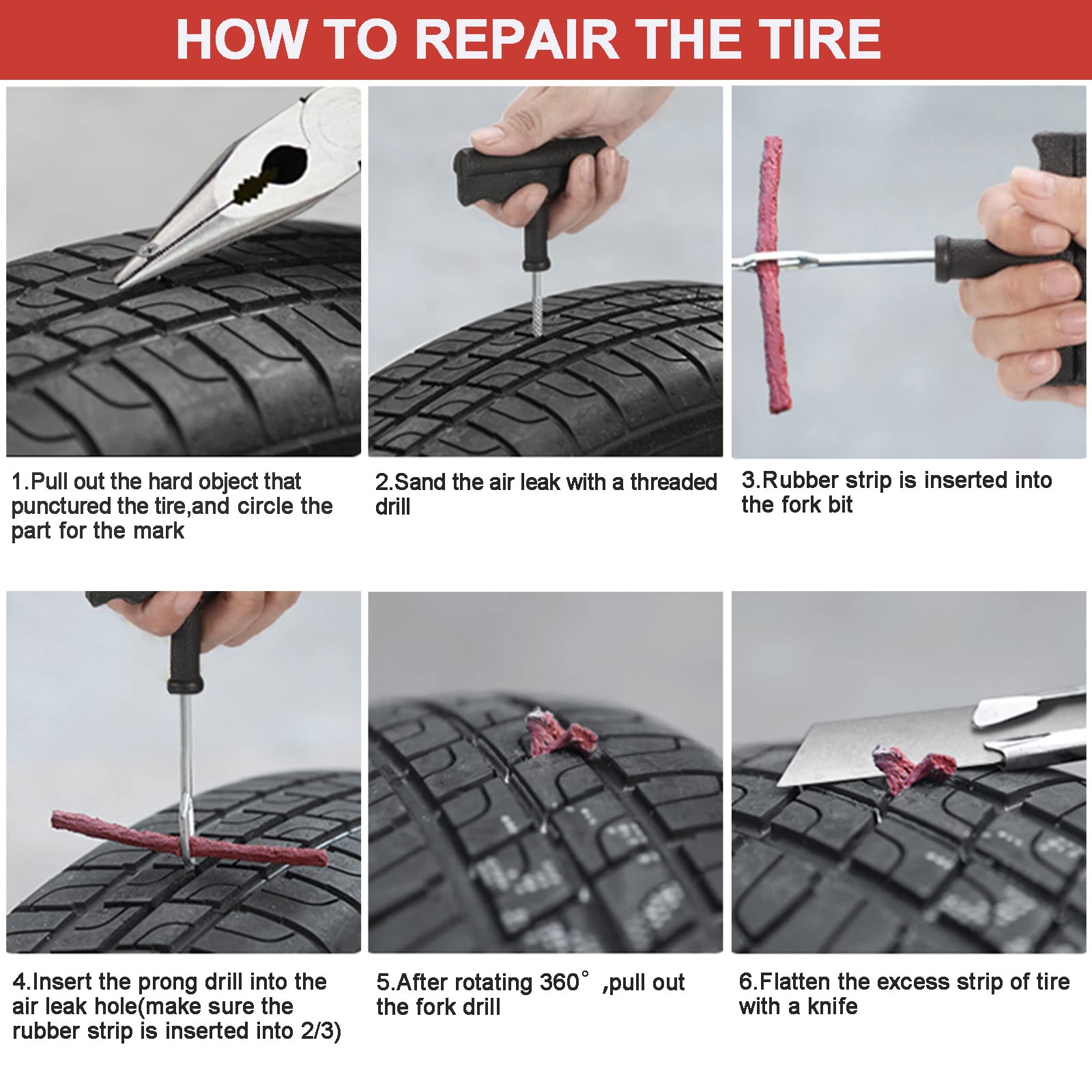 PUIBERS 60 Pcs Tire Repair Plugs, Tire Repair Gum for Tubeless Puncture,Tires Strings Rubber Plug Tool for Car, RV, SUV, ATV, Mo