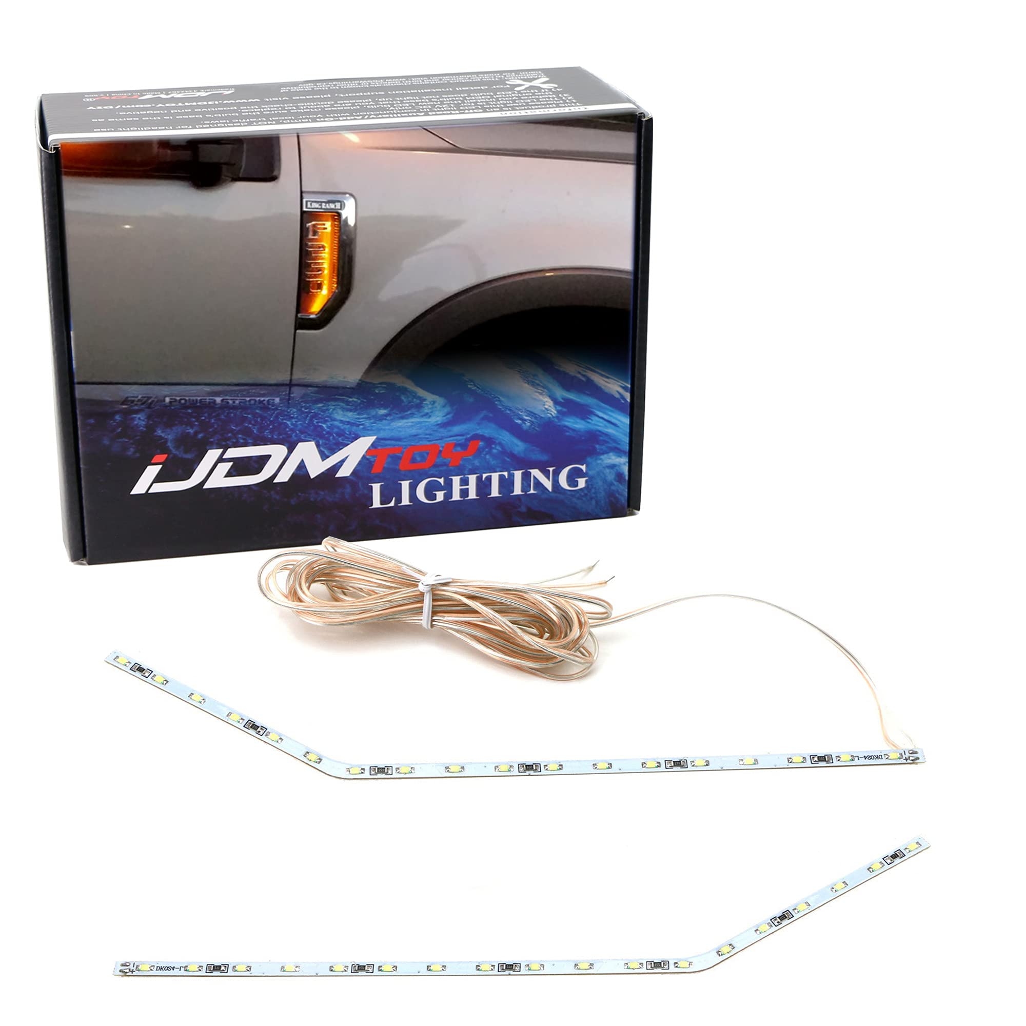 Ijdmtoy Amber Yellow Led Background Illumination Kit Compatible With 2017-2021 Ford F250 F350 F450 Super Duty Side Fender Chrome