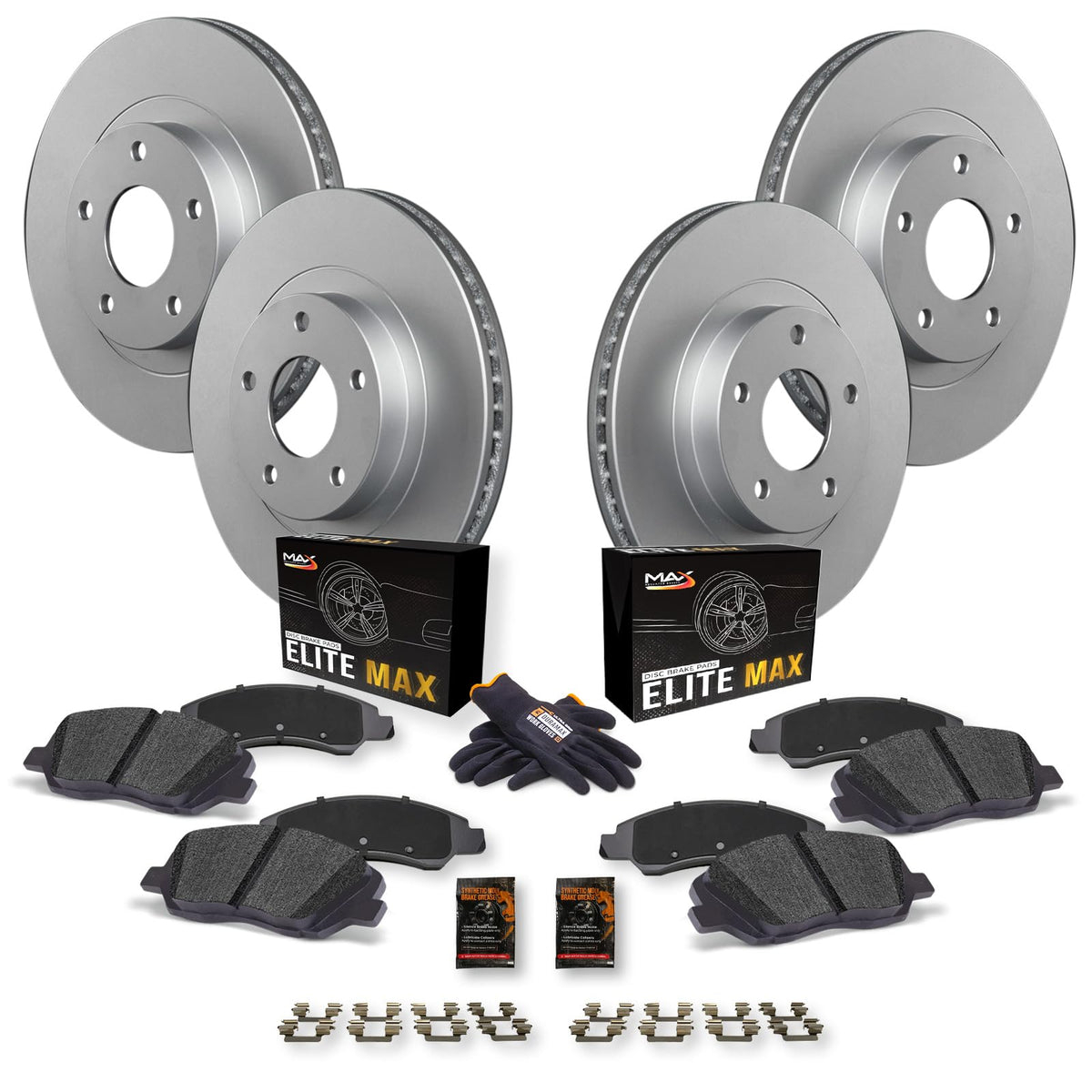 Max Advanced Brakes Front & Rear Brake Kit For 2011 2012 2013 2014 2015 Hyundai Sonata 2011-2016 Kia Optima 2.4L Replacement Drilled Slotted Black Coated Disc Brake Rotors And Ceramic Brake Pads