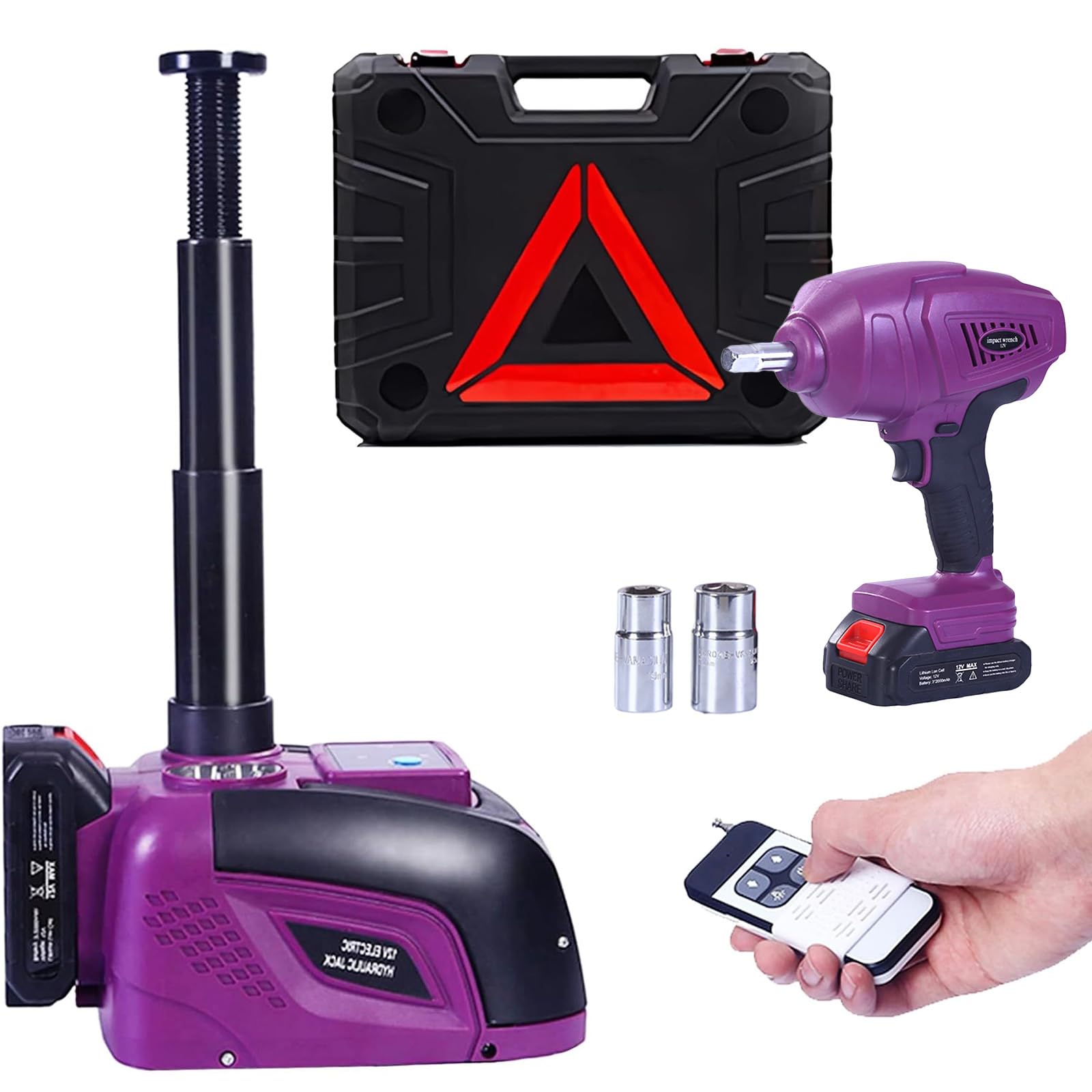 ROGTZ Cordless Electric Hydraulic Car Jack Kit with Impact Wrench, Remote Control 5 Ton 12V for SUV Sedans Tire Change with LED 