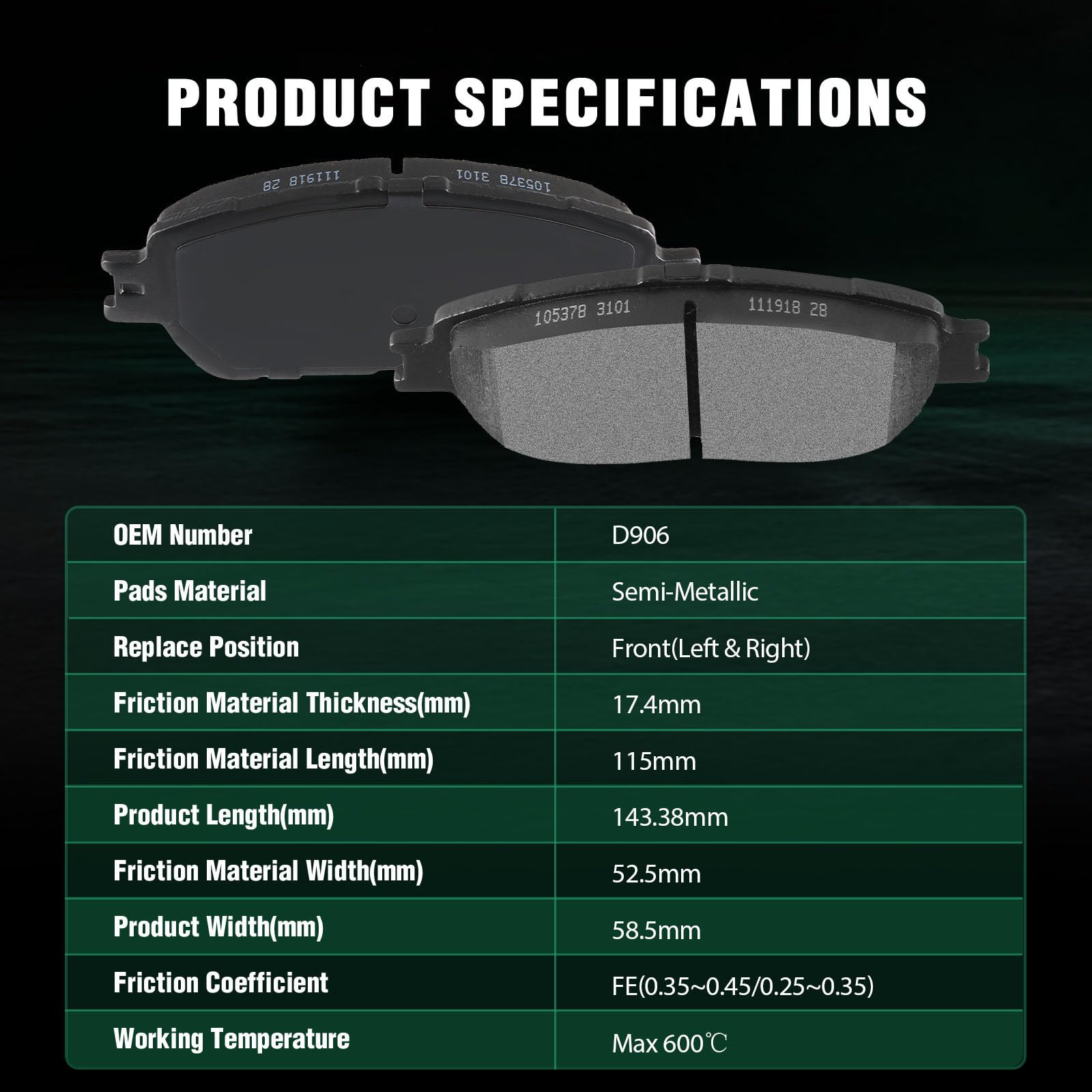 Automuto 8Pcs Front & Rear Semi-Metallic Disc Brake Pads Set D828 D906 For Toyota Avalon 2005-2007, For Camry 2005-2006, For Sol