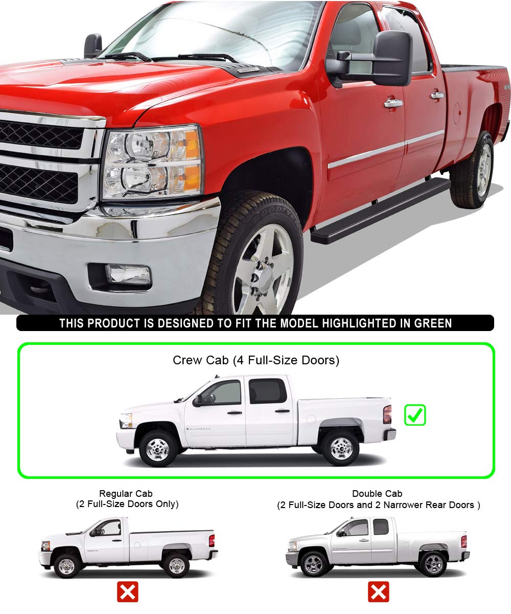 APS Running Boards (Nerf Bars Side Steps) Compatible with Chevy Silverado GMC Sierra 1500 2001-2013 Crew Cab & 2500 3500 2001-20