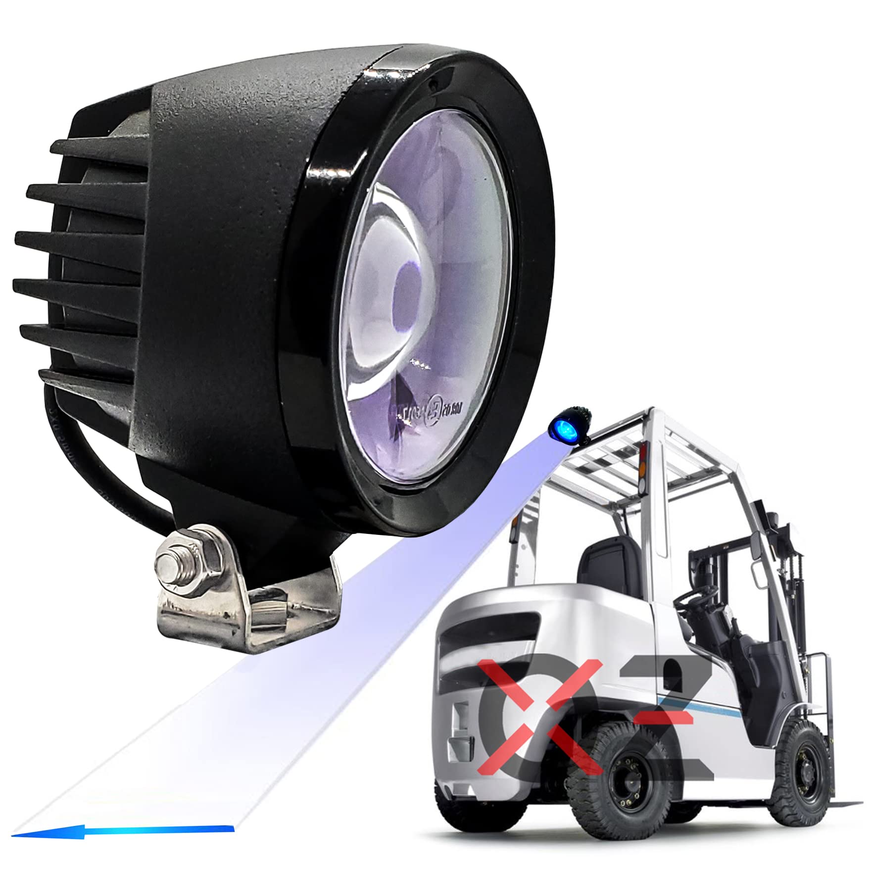 Oz-Usa 4'' Round High Output Blue Arrow Led Forklift Warning Caution Safety Light Boom Crane Warehouse Heavy Equipment Vehicle(B