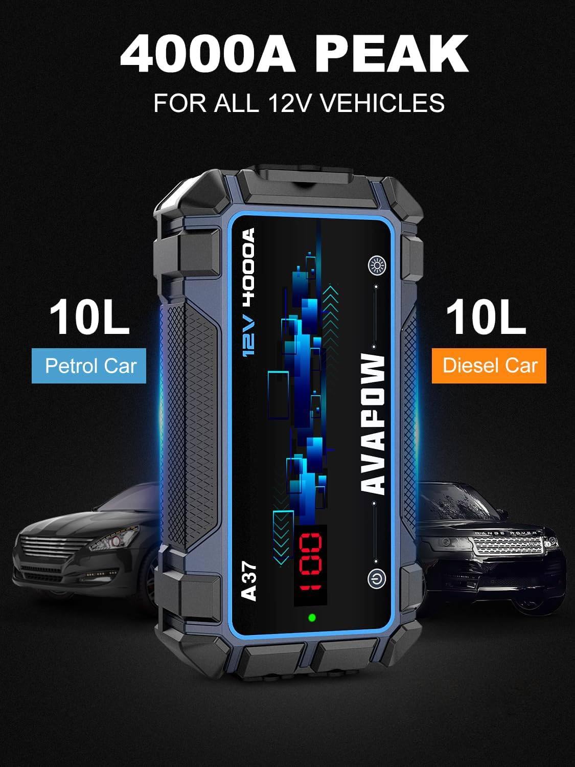 Avapow Jump Starter Car Battery 2500A Peak,Portable Jump Starters For Up To 8L Gas 8L Diesel Engine With Booster Function,Wirele