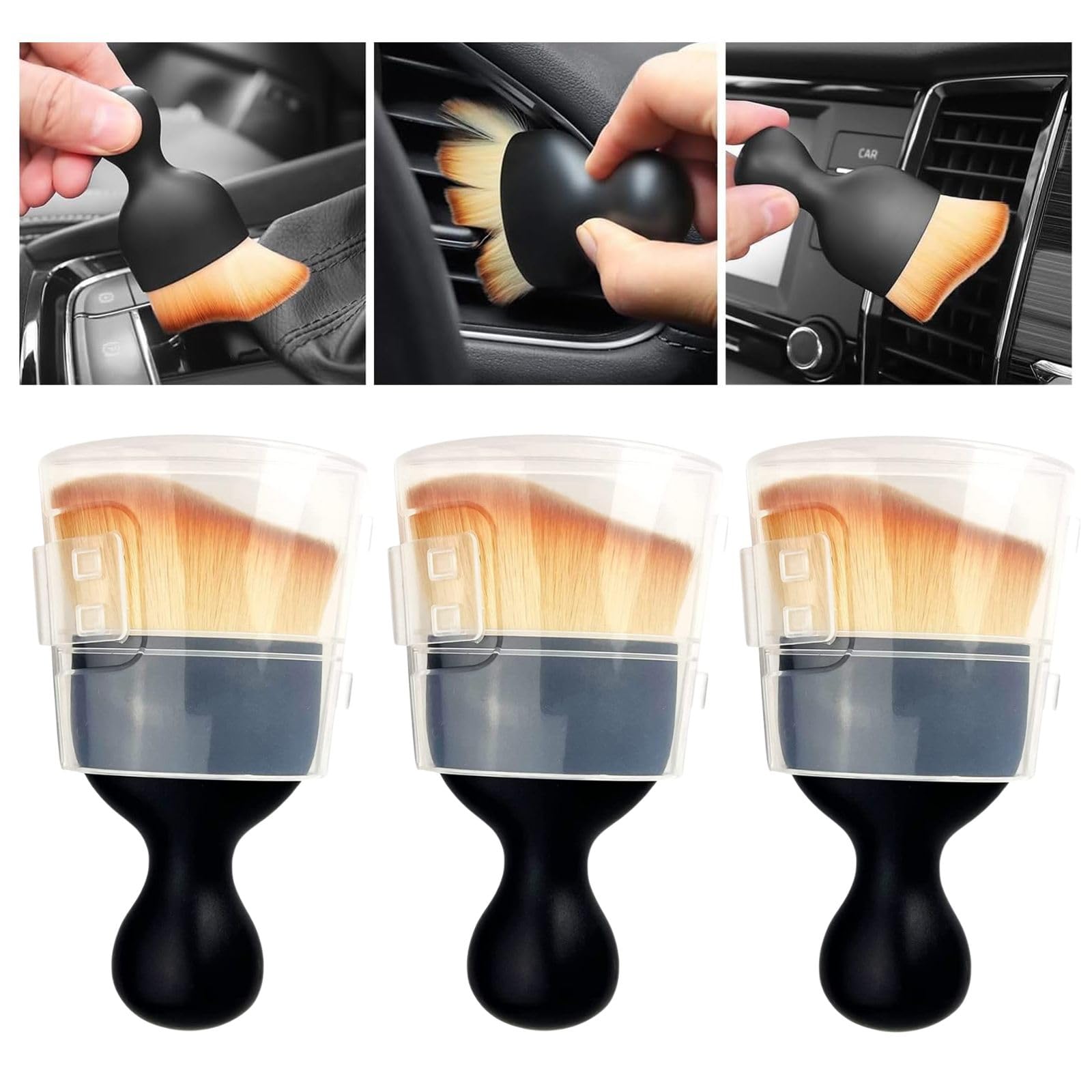 QUAAM 3PCS Car Interior Cleaning Tool, Car Cleaning Brush Interior Dust Collectors,Car Interior Cleaning Tool Brush, Dust Brush