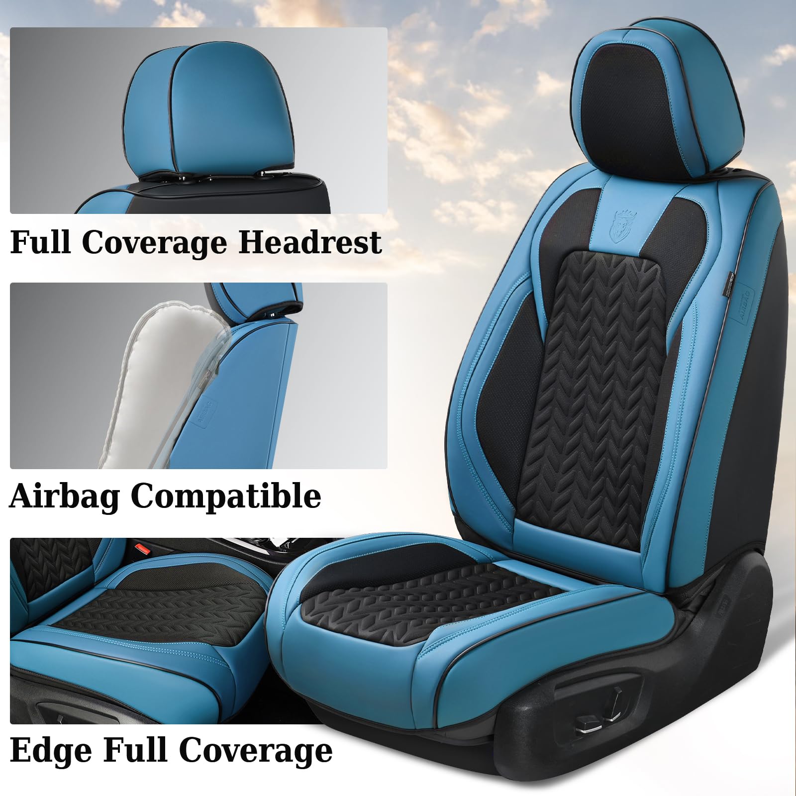 Coverado Seat Covers Full Set, 5 Seats Breathable Faux Leather Seat Covers For Cars, Car Seat Cover Winter, Car Seat Protector C