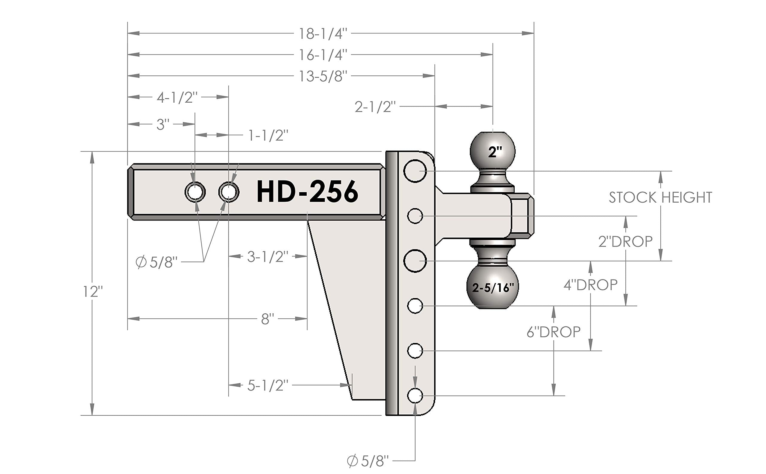 Bulletproof Hitches 2.5'' Adjustable Heavy Duty Trailer Hitch (22,000Lb Rating) - 6'' Drop/Rise Trailer Hitch With 2'' & 2-5/16'
