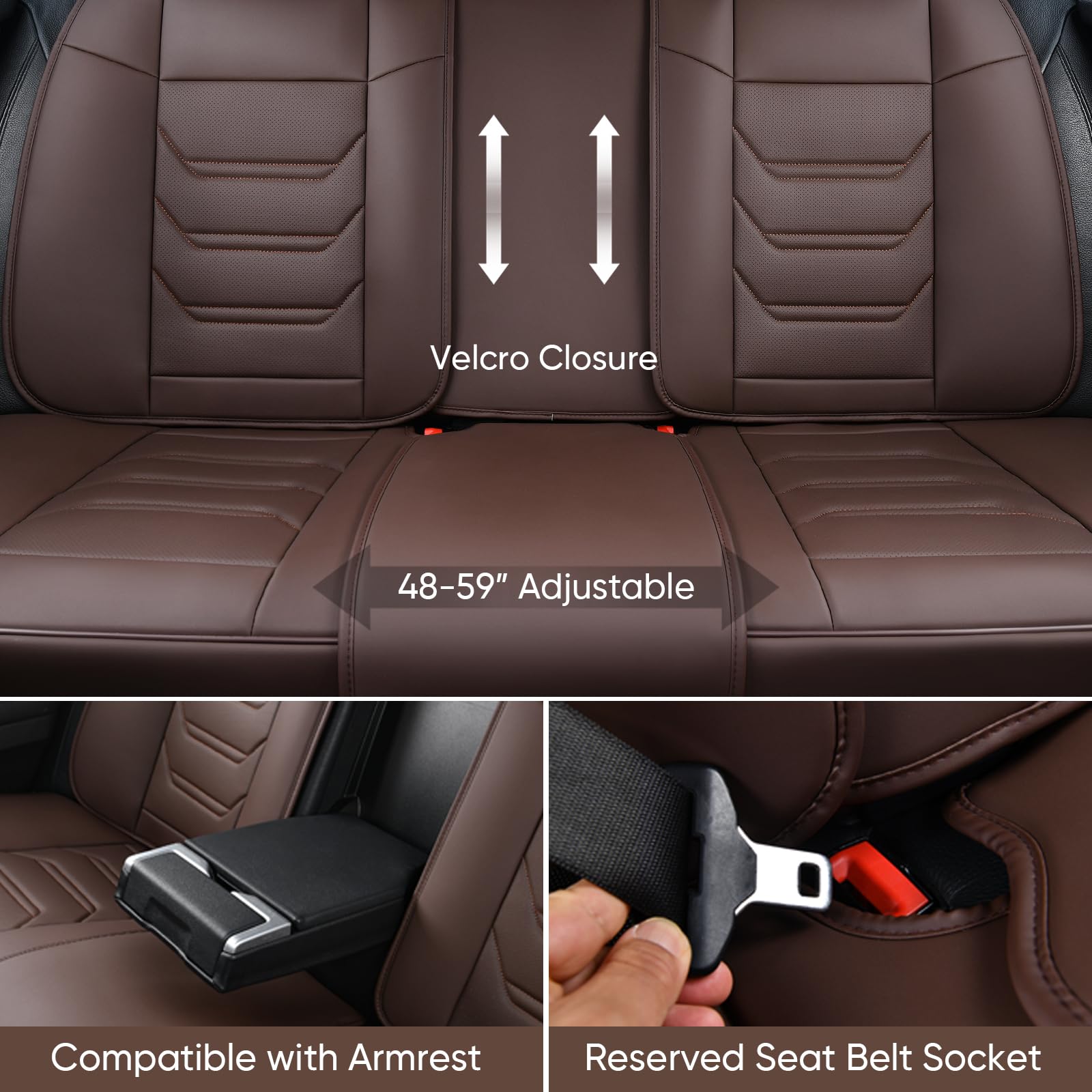 Tiehesyt Coffee Car Seat Covers Full Set, Breathable Leather Automotive Front And Rear Seat Covers With Headrest, Car Seat Prote