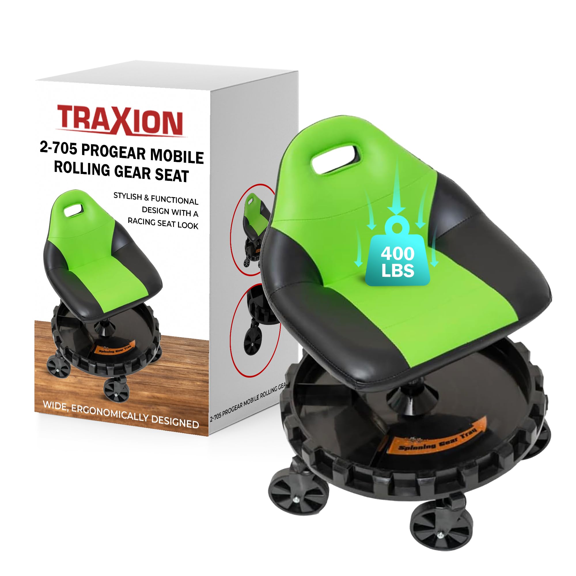 Traxion 400lb Capacity 2-705 Green Progear Mobile Rolling Gear Seat