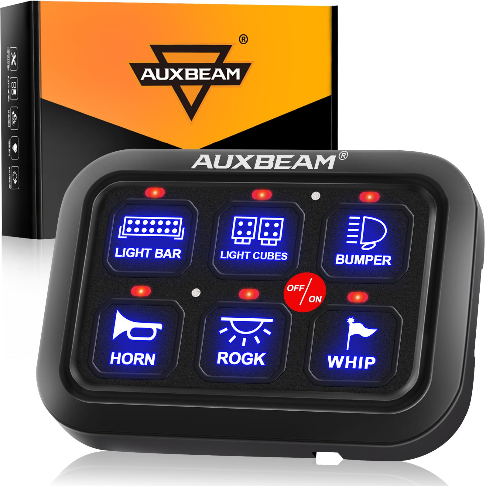 Auxbeam 6 Gang Switch Panel Bc60 Universal Circuit Control Relay System Automatic Dimmable Led Switch Pod Touch Control Panel Sw
