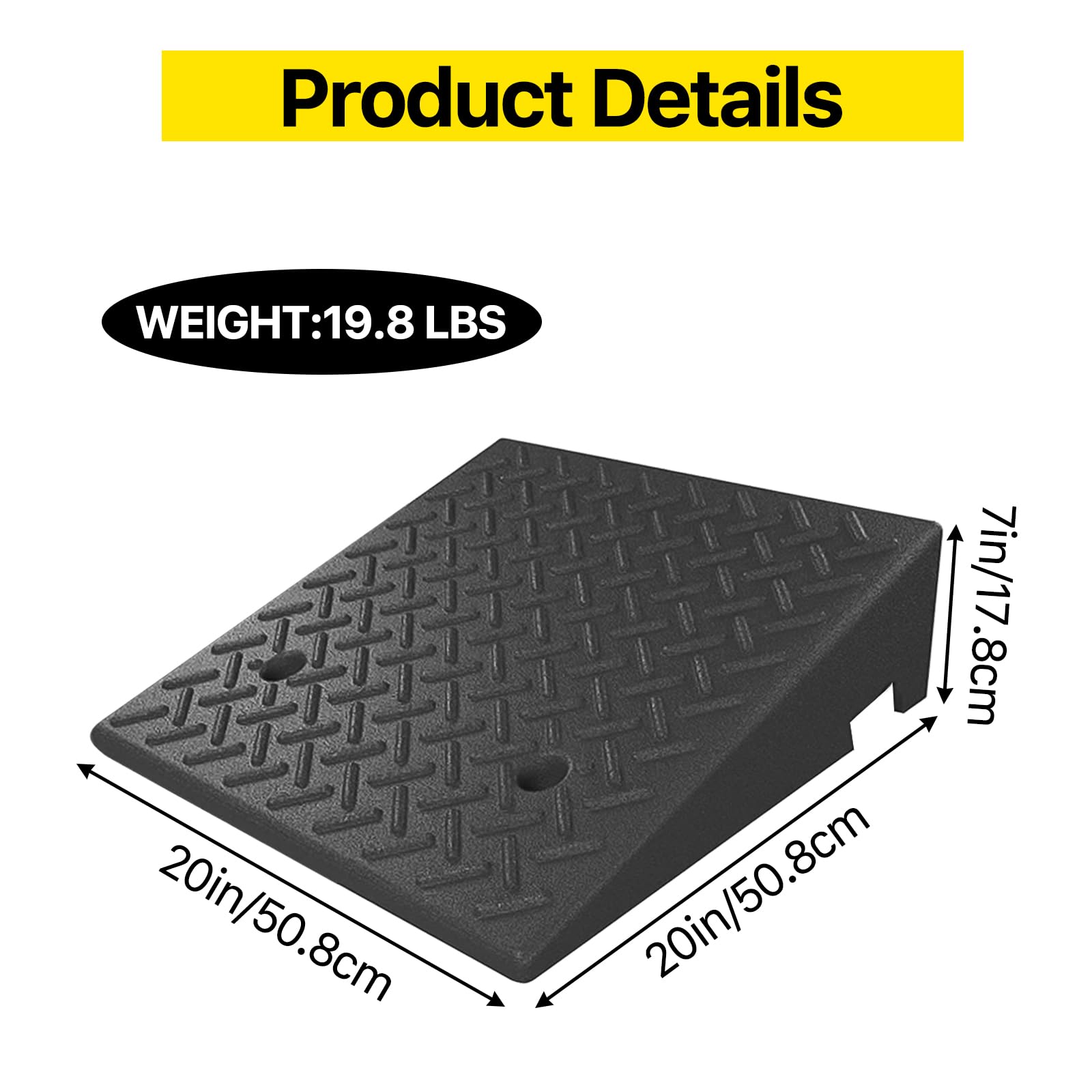 Lakexus 2Pcs Rubber Curb Ramp, 20'*20'*7' Threshold Ramp, Heavy Duty 6800Lbs Capacity Driveway Curb Ramp, Portable Shed Ramps For Low Cars Vehicle Motorcycle Wheelchairs Bikes